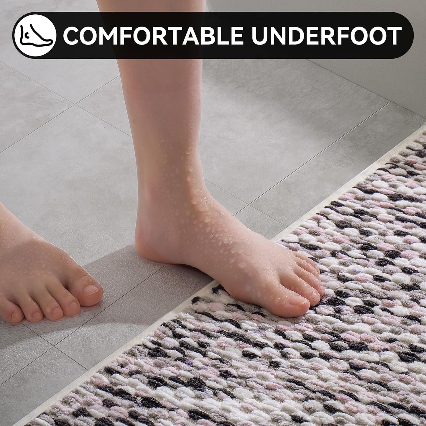 Bathroom Rugs Non Slip, Super Absorbent Quick Dry Bath Mat, Rubber Backing Ultra Thin Fit Under Door Bathroom Floor Shower Mat