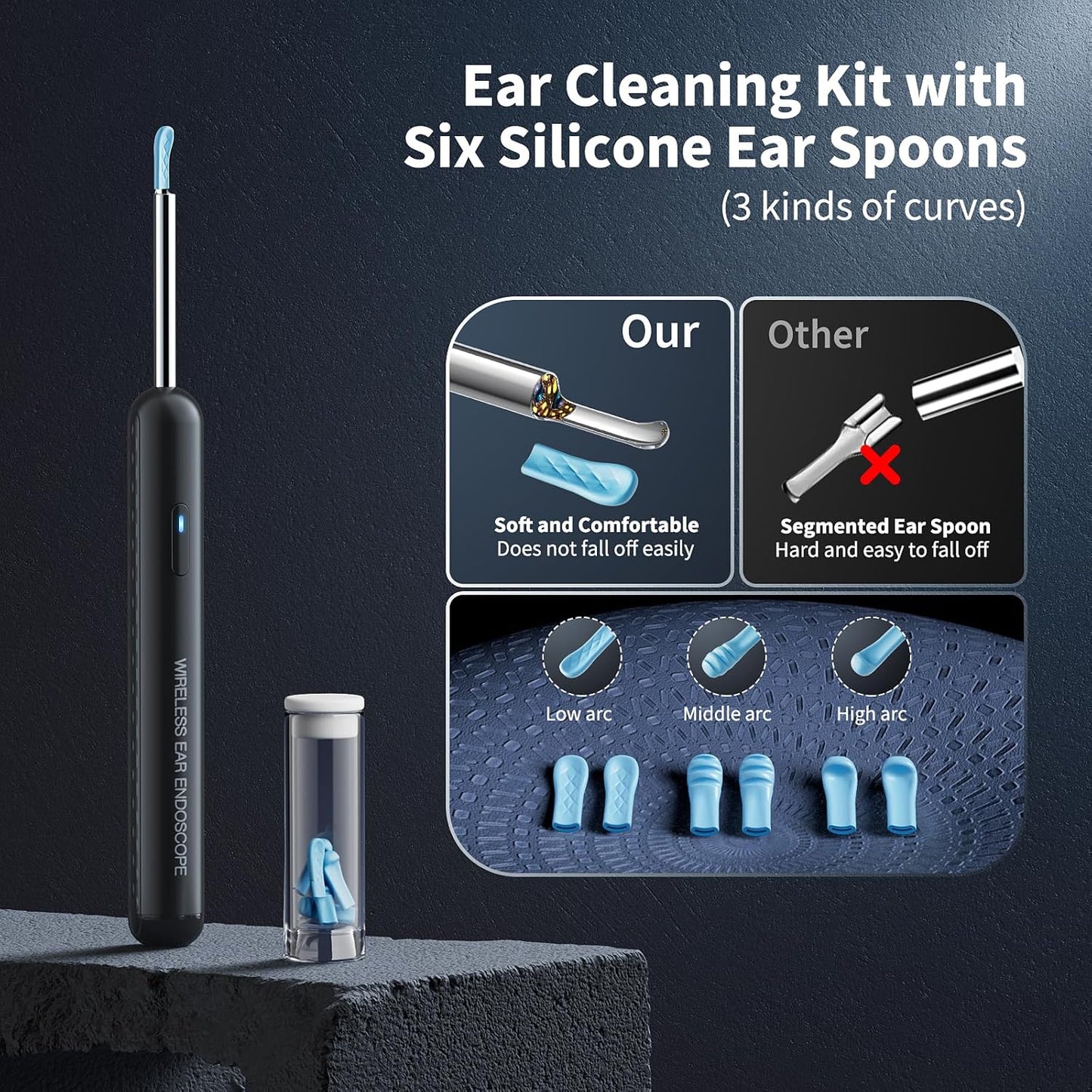 Ear Wax Removal, Ear Cleaner with Camera and Light, FSA - HSA Eligible, Ear Wax Removal Tool Camera with 1080P, Ear Cleaning Kit with 6 Spoons, Ear Camera for iOS & Android (Black)