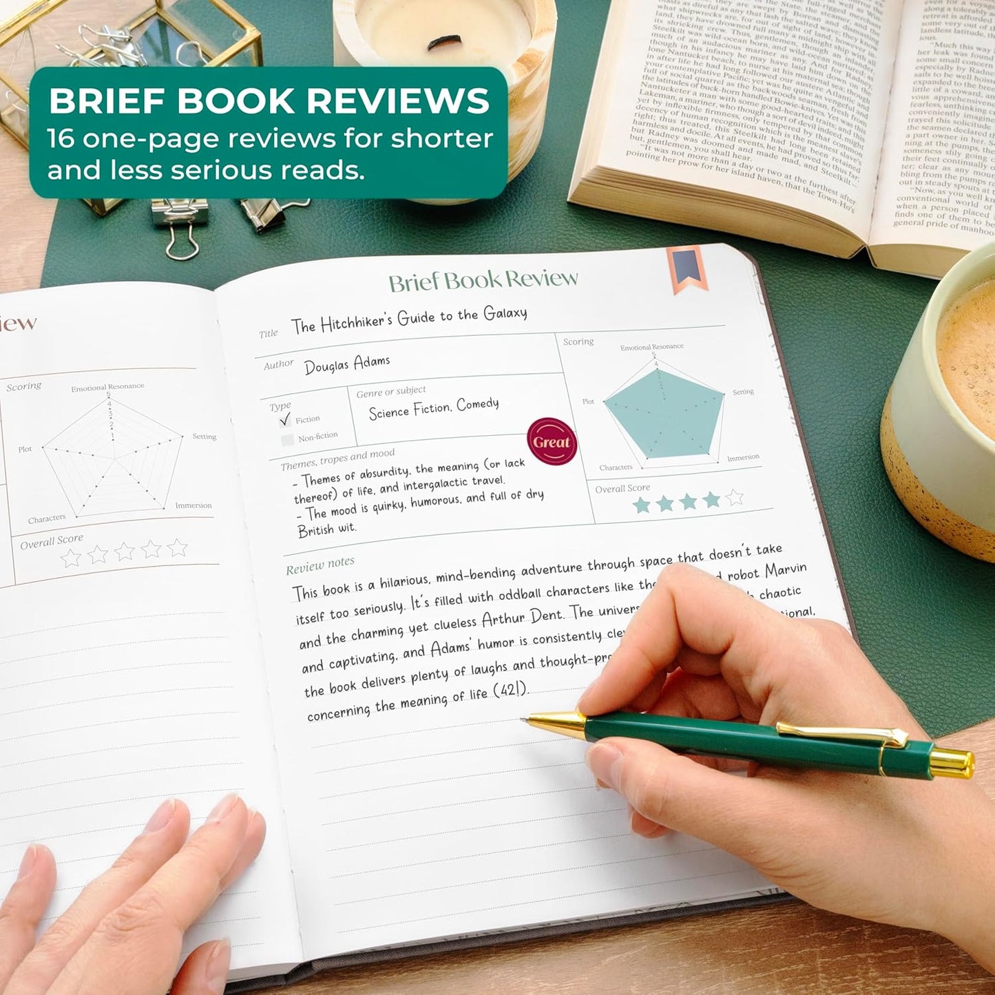 Skyline Reading Journal – Book Review Log & Tracker for Reading Tracking – Accessories & Gift for Book Lover, 7.6x9.2” (Dark Terracotta Gold Foil)