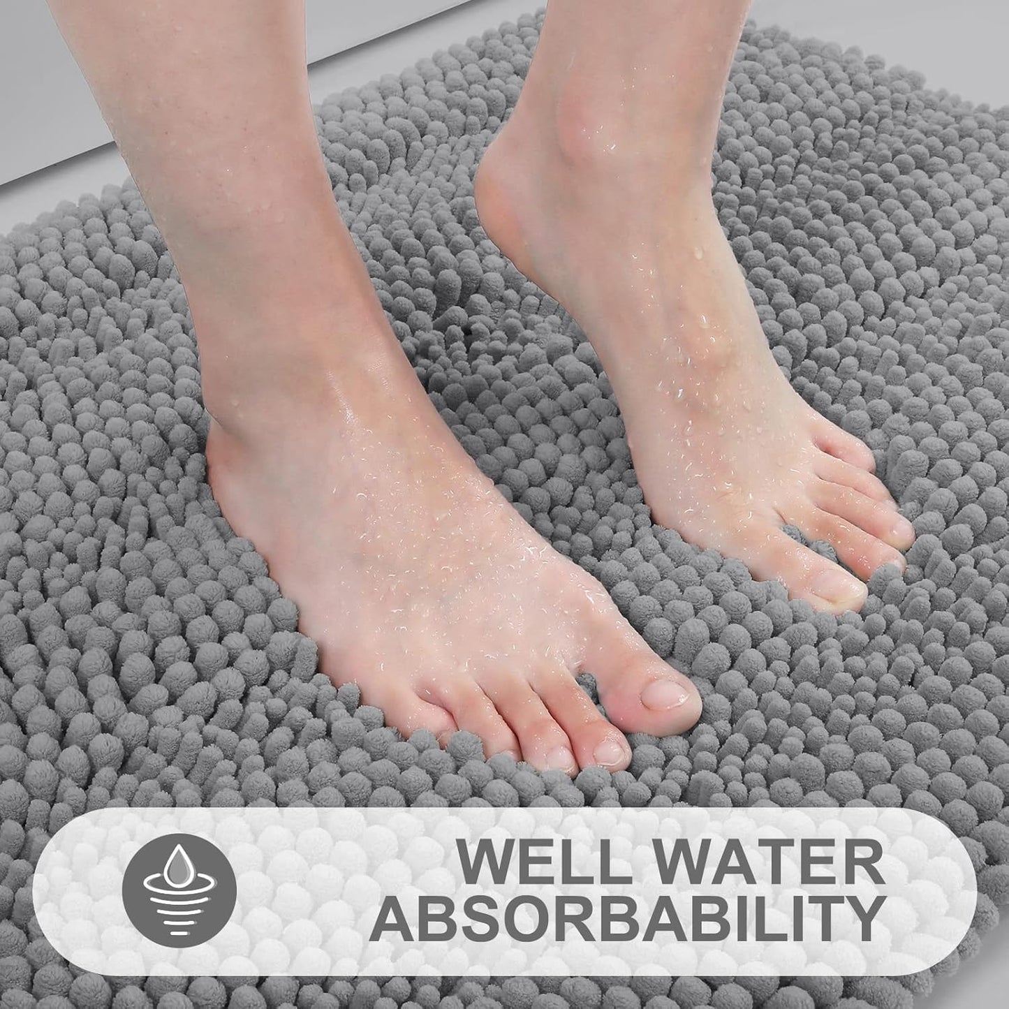 Grandaily Chenille Striped Bathroom Rugs 70x24, Extra Thick and Absorbent Bath Mats, Non-Slip Soft Plush Shaggy Shower Carpet, Machine Wash Dry, Bath Rug for Bathroom, Dark Gray