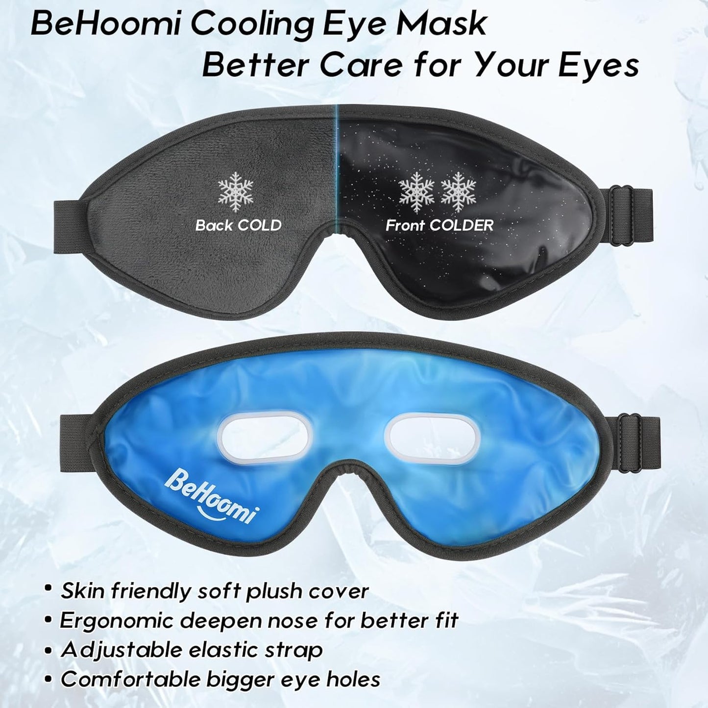 2Packs Cooling Eye Masks, Ice Eye Mask Cold Compress for Eyes, Reusable Cold Gel Eye Mask for Eye Relaxation, Comfort Snug Fit, Eye Cover for Home, Office, Black & Blue