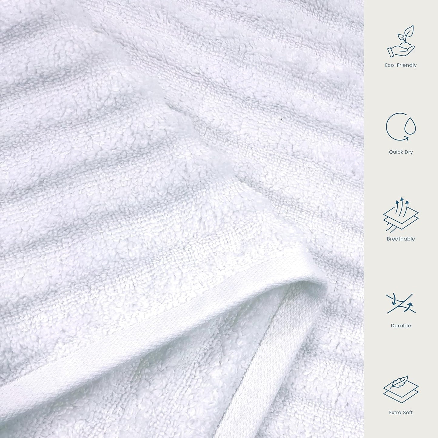 Blue Loom Ribbed Bath Towels Set, 100% Cotton 600 GSM, Soft Absorbent Durable Quick Drying 2 Bath Towels for Bathroom - Mason Set of 2 White (58" x 30" Inch)