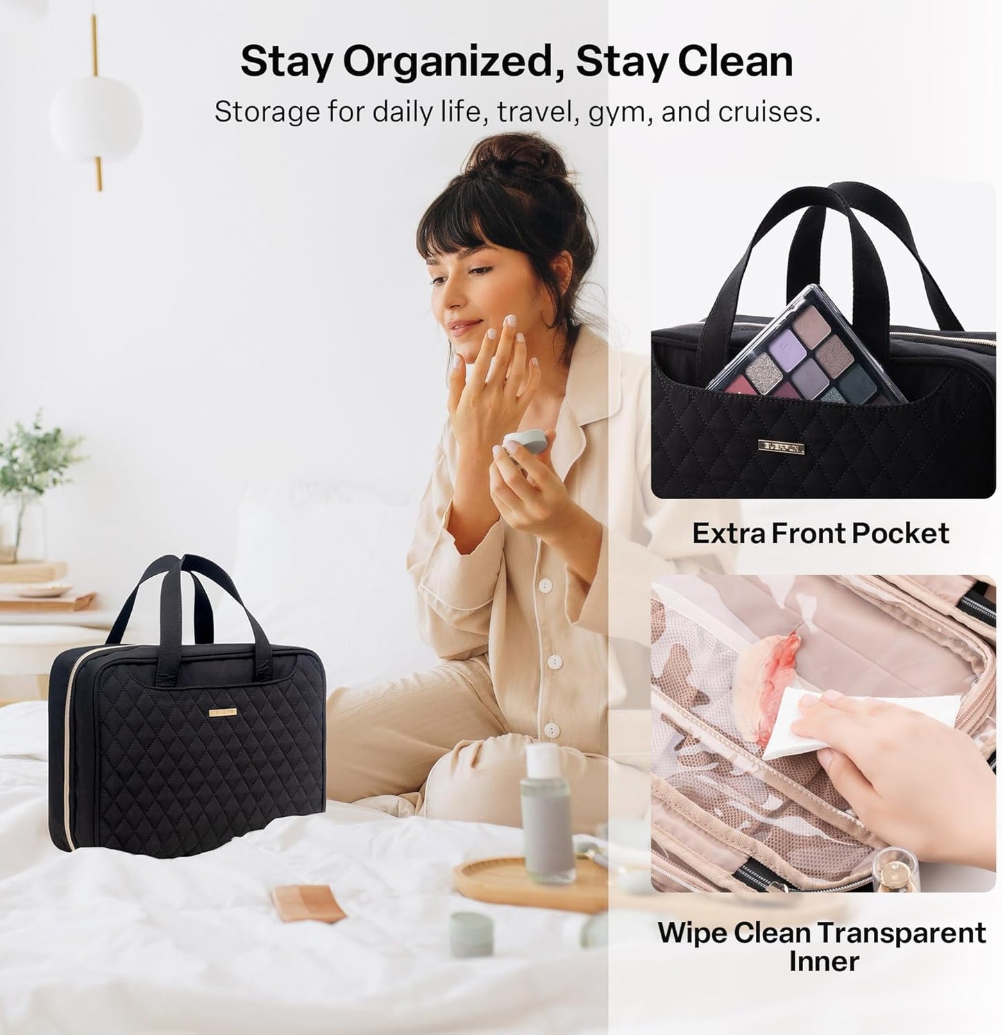 Everfun Hanging Travel Toiletry Bag for Women Traveling With Leakproof Compartment Makeup Cosmetic Organizer Dopp Kit Travel Accessories Essentials Must Have