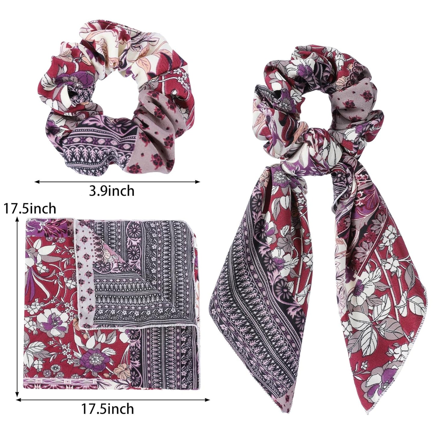 Hair Scarf Scrunchie,6PCS Paisley Scarf Ties Flower Bow Scrunchie,2 in 1 Design Long Tail Scrunchies Ponytail Ribbons,No Hurt Accessories for Women Girls