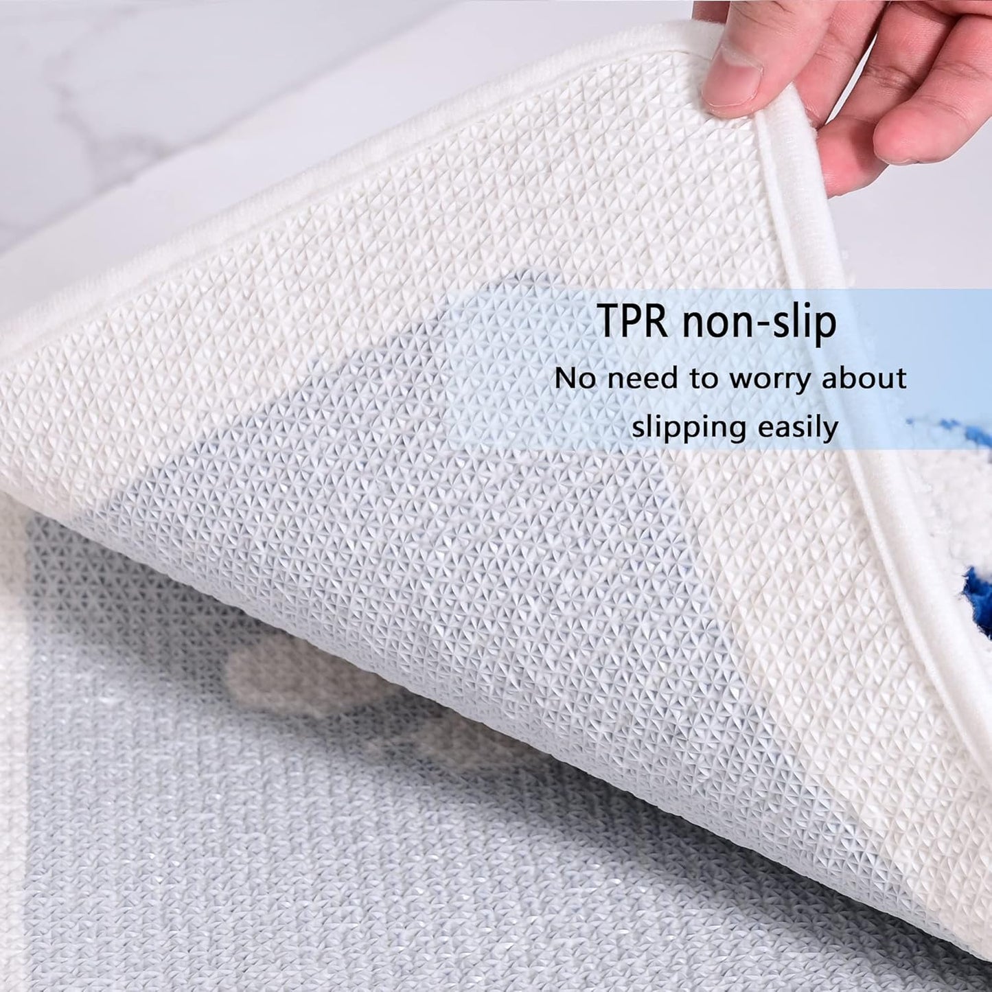 Bath Mat, White Flower, 16"x24", Non Slip, Machine Washable