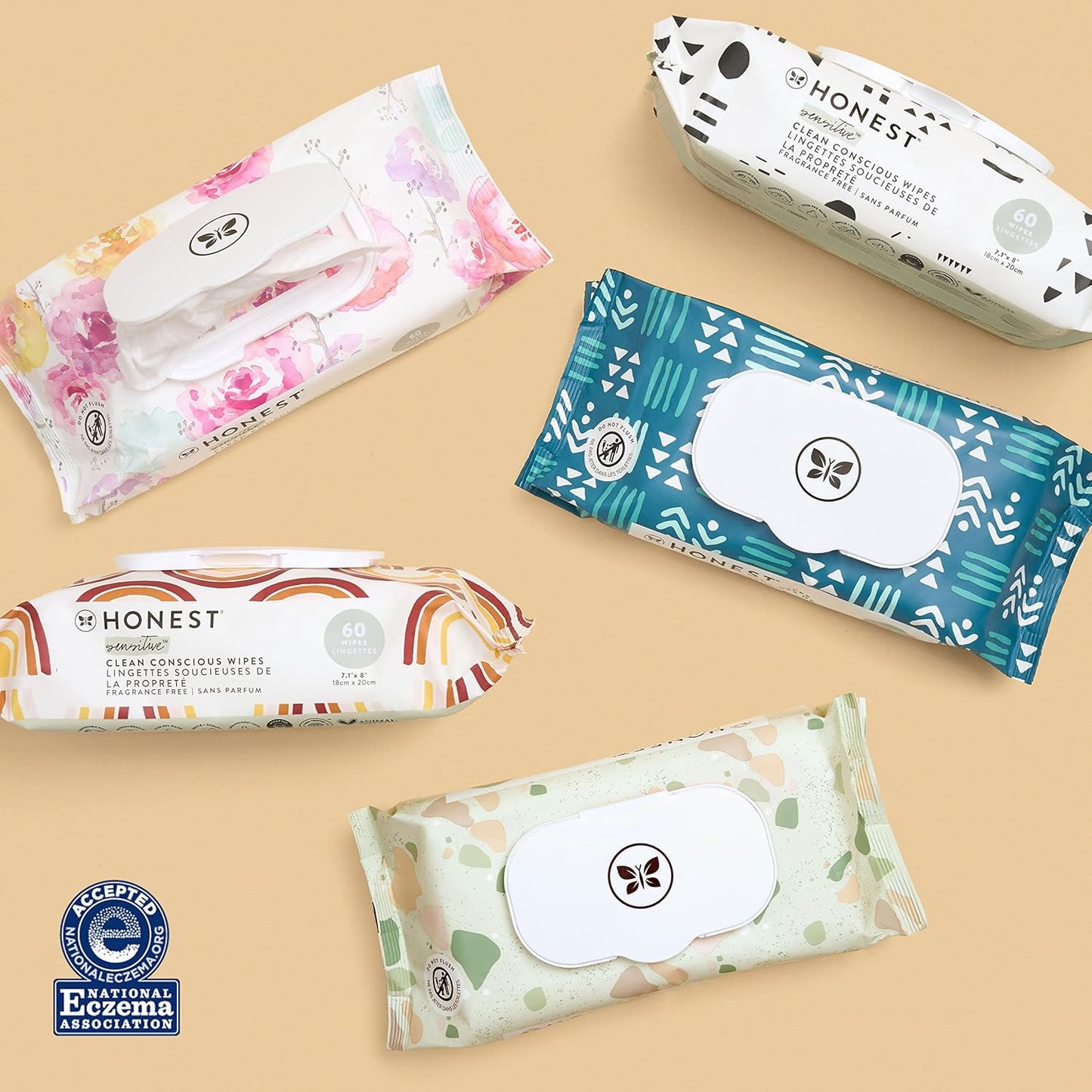 The Honest Company Clean Conscious Multi-Use Wipes Hypoallergenic and Unscented for Sensitive Baby Skin Over 99% Water Compostable Plant Based Baby Wipes Balance Blues 60 Count