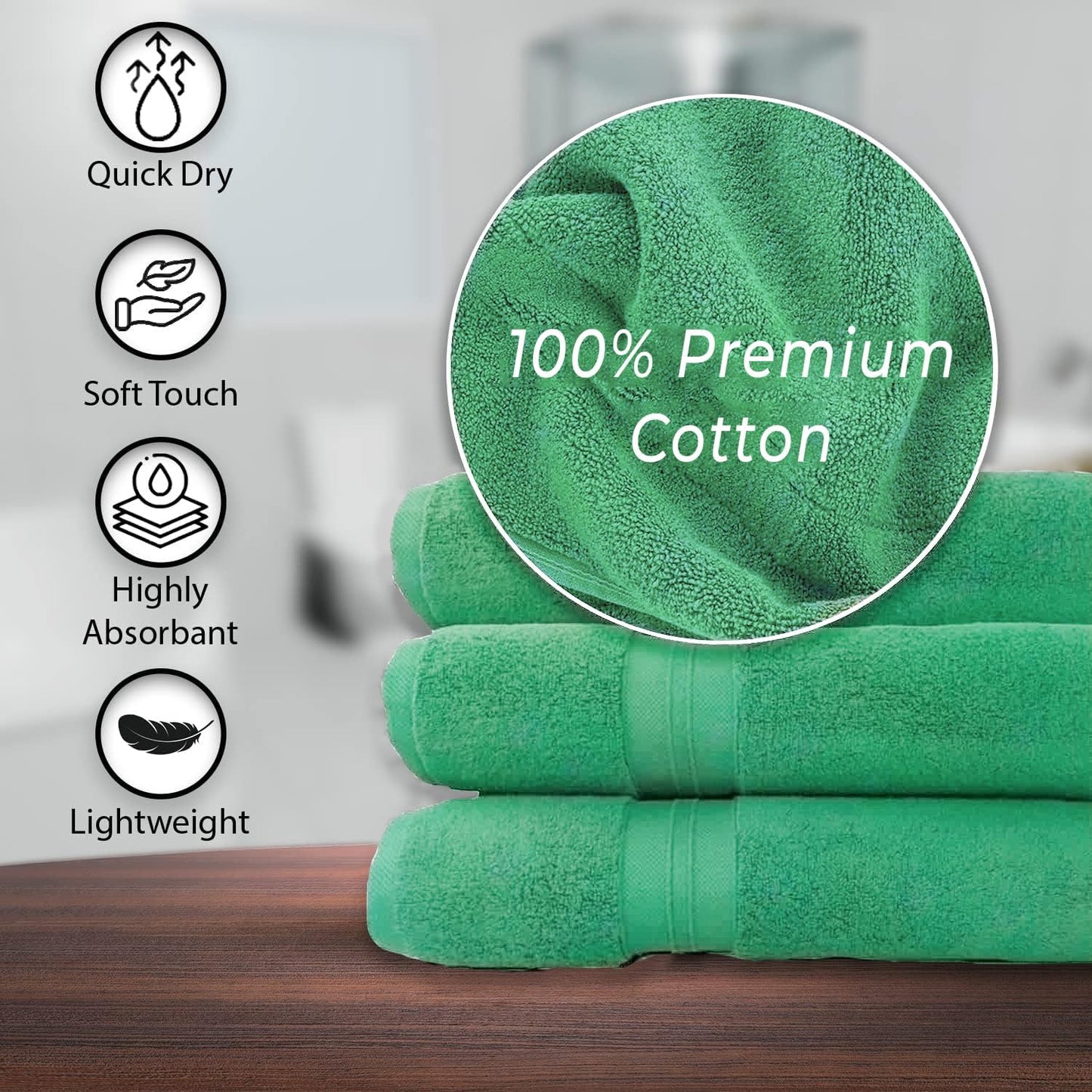 100% Cotton Bath Towels, 24x48 Pack of 6 Towels, Quick Dry, Highly Absorbent, Soft Feel Towel, Gym, Spa, Bathroom, Shower, Pool, Luxury Soft Towels (Light Green, 24x48-6 Pack)