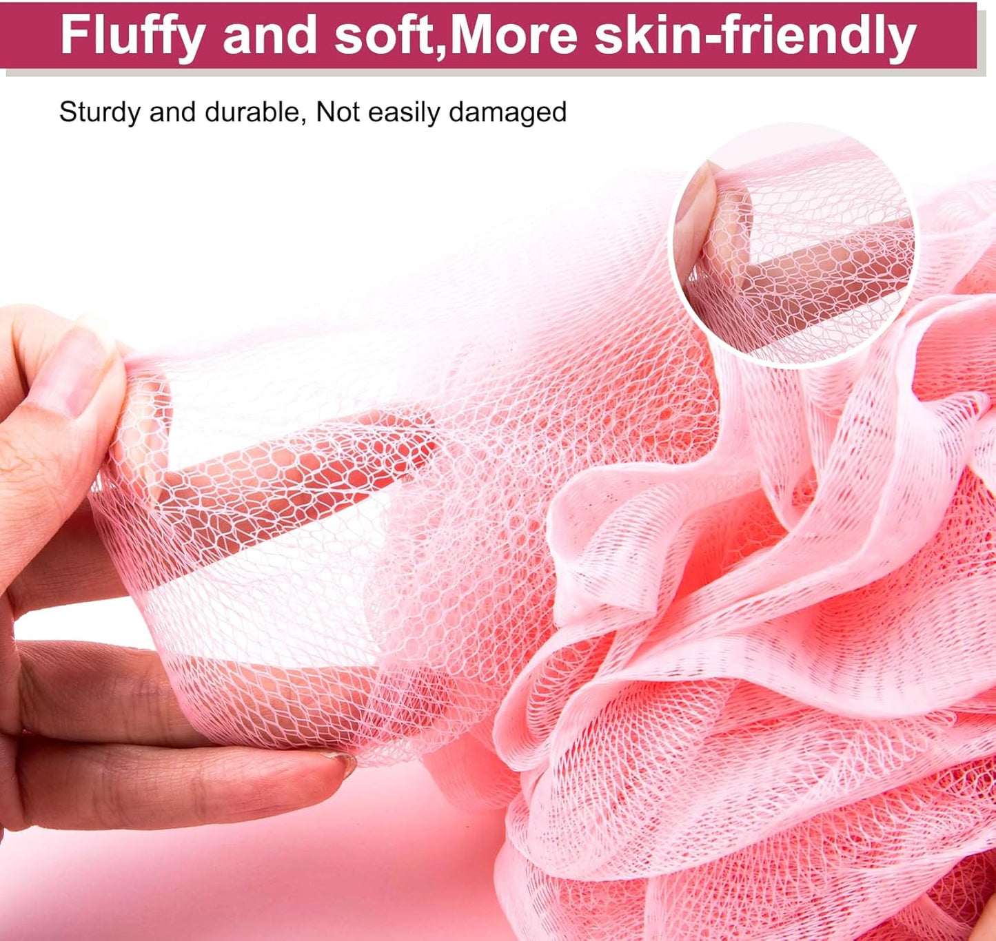 Loofah for Women 75g 4 Pack, Bath Sponge Soft Mesh Shower Puff Loofah Sponge, Exfoliating Body Scrubber, lufas for Women, Shower Accessories (Purple Red Pink Blue)