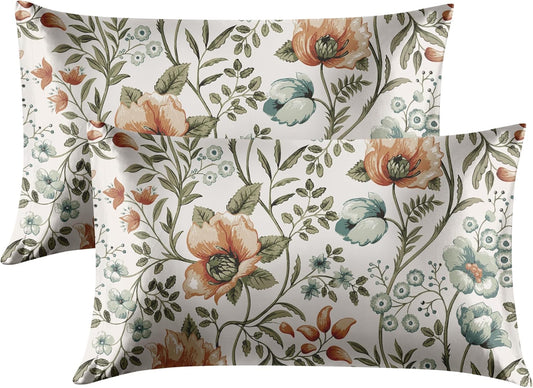 EXQ Home Satin Pillowcase for Hair and Skin Queen - Printed Summer Flowers Silk Pillow Cases 2 Pack 20x30 inches - Satin Pillow Cases Set of 2 with Envelope Closure, Gifts for Women Men