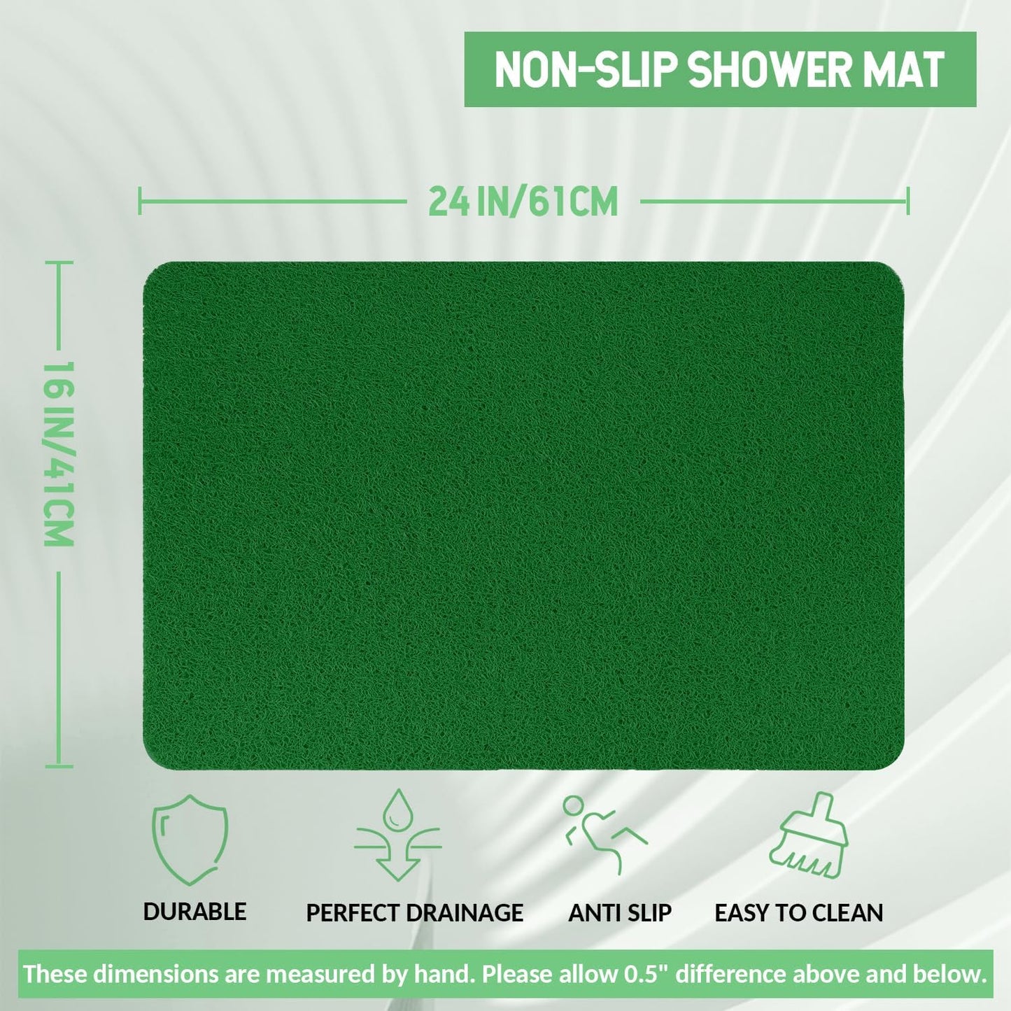 Non-Slip Bathtub Mat, Anti Slip Shower Mat, Fast Drying Bathtub Mats, Foot Scrubber Mat, Anti Slip Mat for Tub, Floor, Bathroom, Kitchen, Home, Hotel (Dark Green 24"×16")