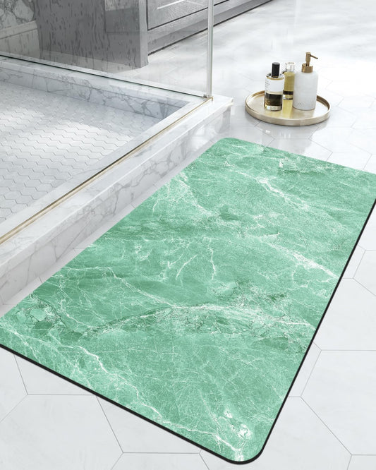 DEXI Bath Mat 17x32, Non Slip Quick Dry Rugs, Super Absorbent Ultra Thin Marble Bathmat, Washable Rubber Mats for Shower Floor, in Front of Bathtub, Sink, Bathroom Accessories Decor, Dark Green