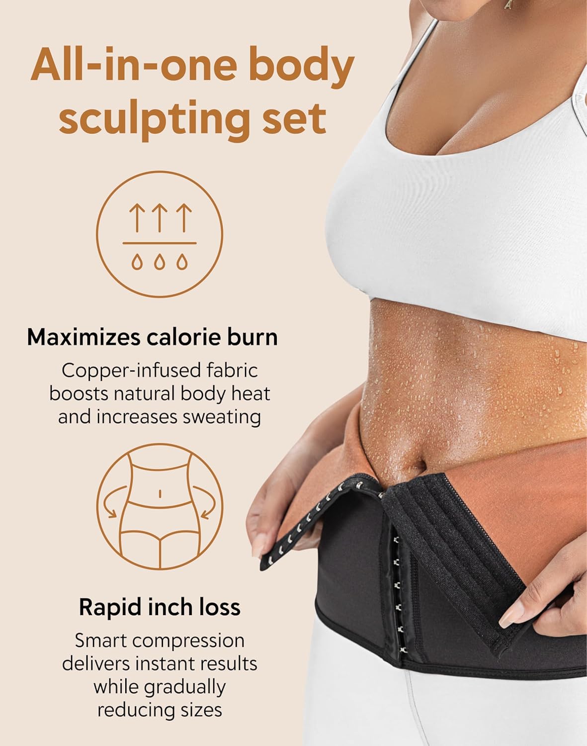 COPPER SLIM Women’s Hourglass Body Sculpting Kit - Waist Cincher & Waist Trainer with Sweat Fabric for Full-Body Slimming