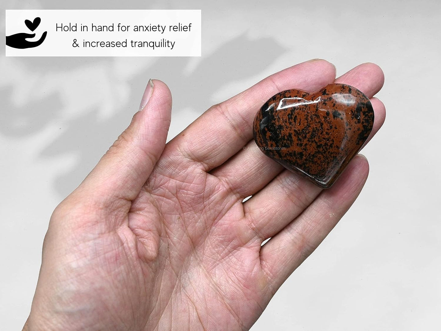 Amazing Gemstone Mahogany Obsidian Crystal Heart Palm Stone - Pocket Massage Worry Stone for Natural Body Chakra Balancing, Reiki Healing and Crystal Grid