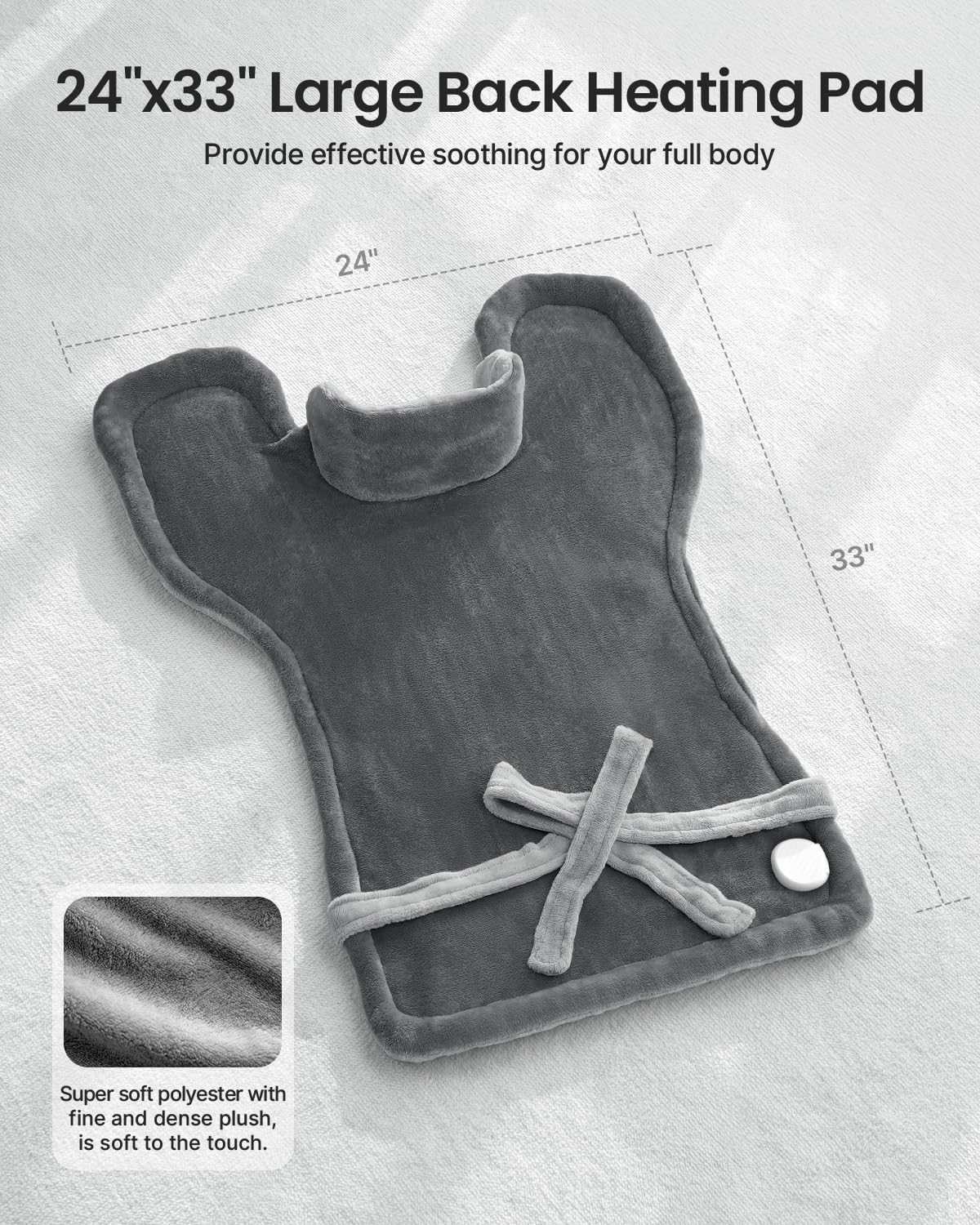 RENPHO Heating Pad for Back, Anniversary Relaxation Christmas Gifts for Women Men Wife, Neck and Shoulder Heat Pad for Pain Relief, Hsa Store Eligible Items, ETL Certified, 24"x33", Grey White