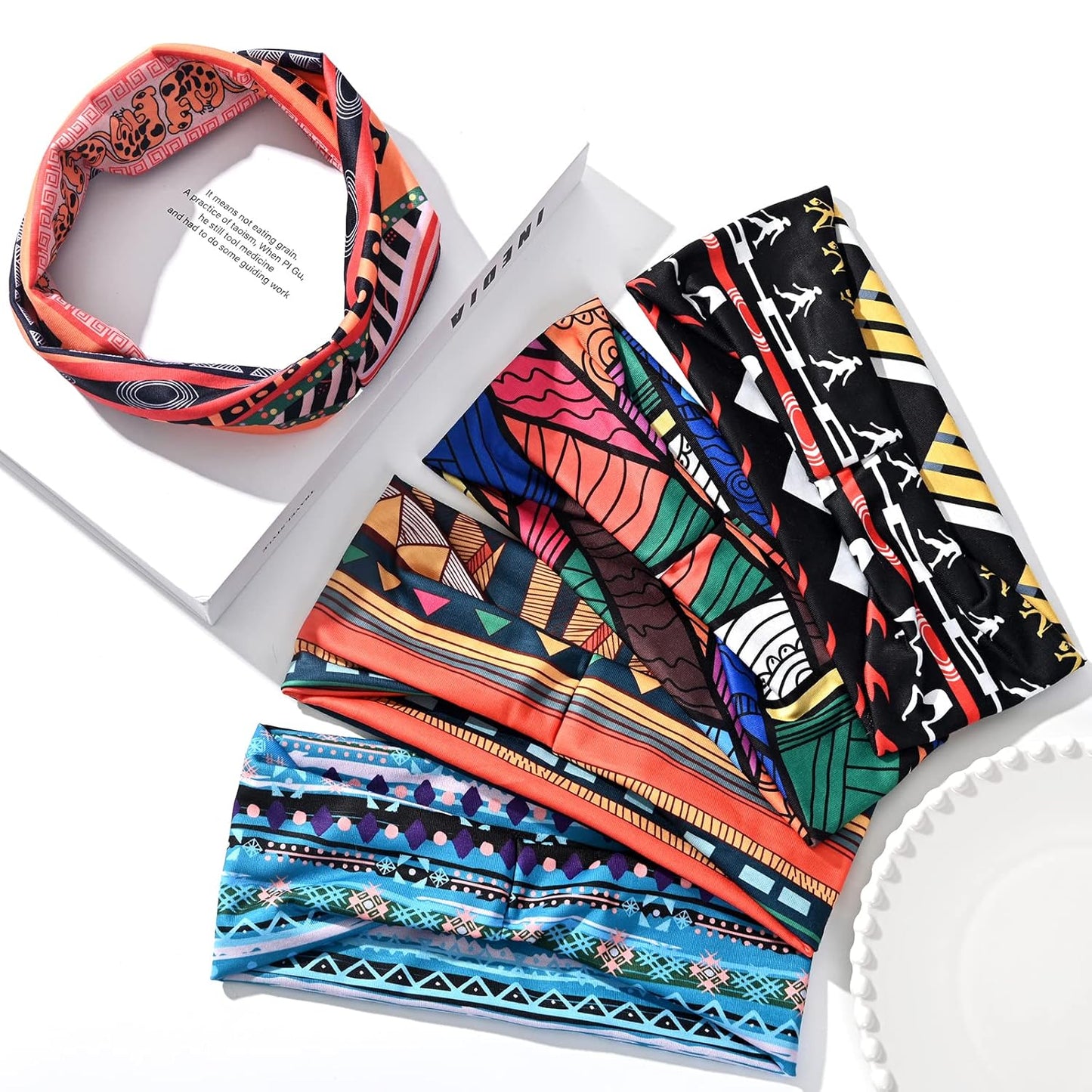 African Headbands Wide Head Wraps for Women Boho Turban Head Bands for Lady Large Sport Workout Stretchy Non-Slip Hair Bands,Pack of 8