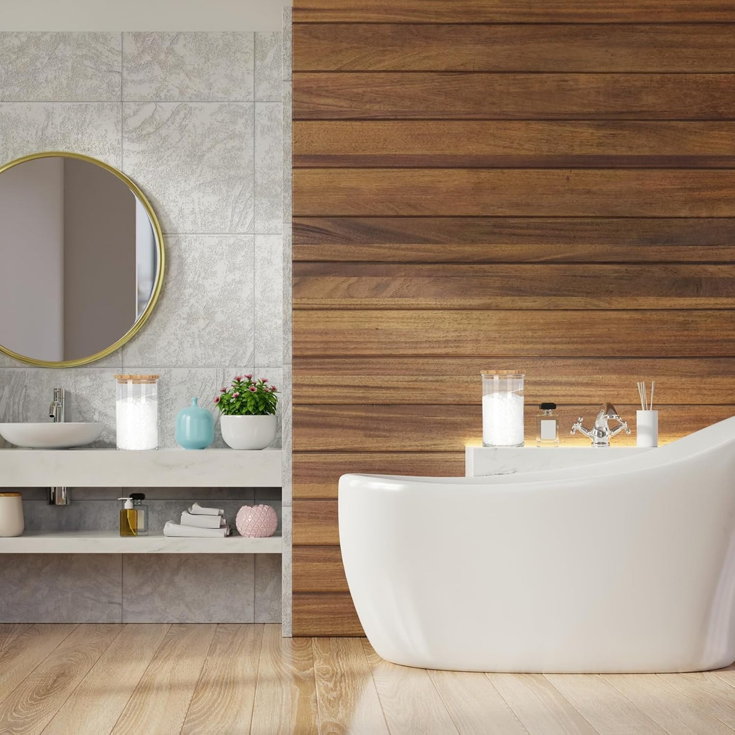 Klmnop 1200ML/42OZ Acrylic Bath Salt Jar with Wooden Scoop, Bath Salt Container with Sealing Lid for Bathroom Kitchen Storage Salt Candy Tea(Clear, Style 2)