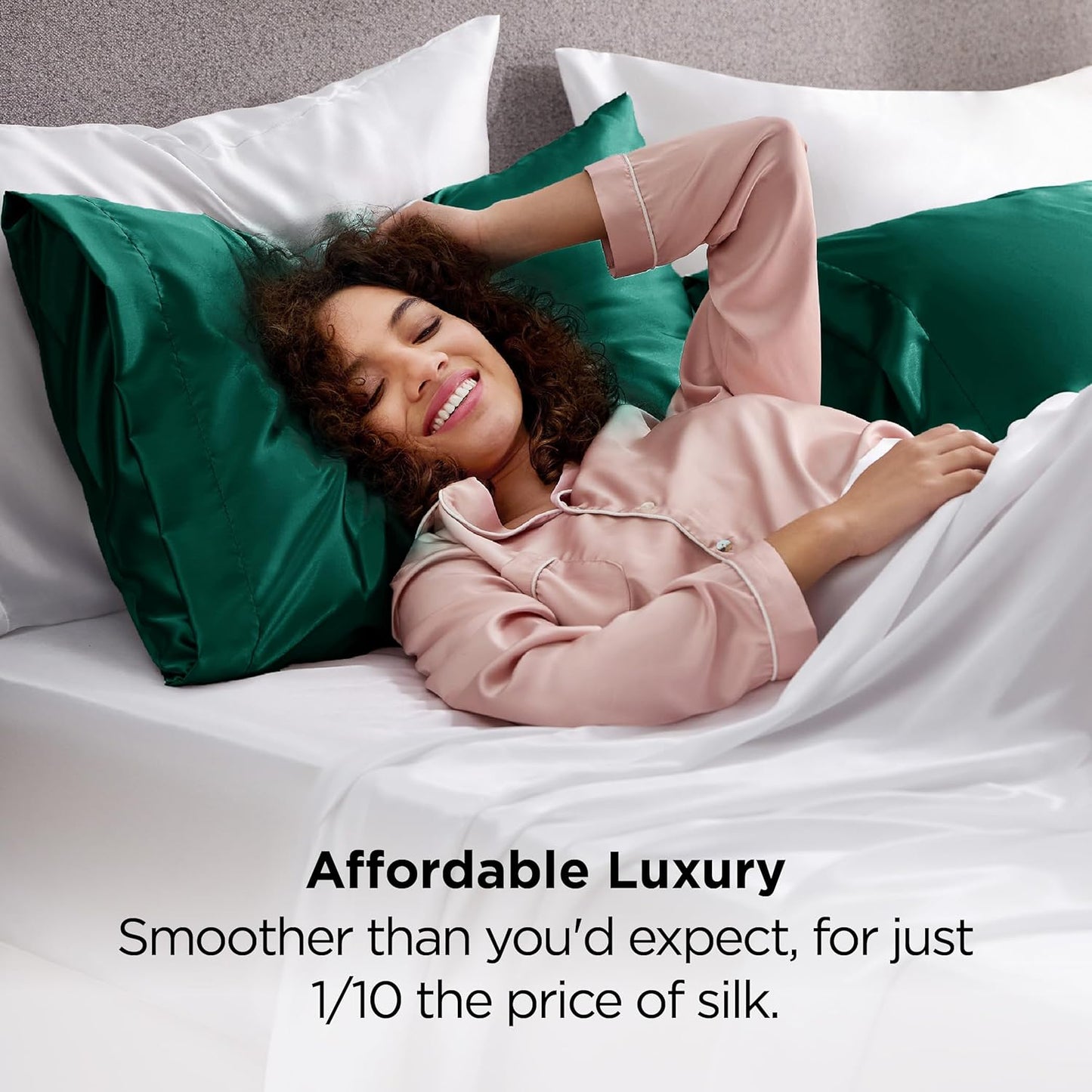 Bedsure King Size Satin Pillowcase Set of 2 - Dark Green Christmas Pillow Cases for Hair and Skin with Envelope Closure, Similar to Silk Pillow Cases, Gifts for Women, 20x36 Inches, 2pcs