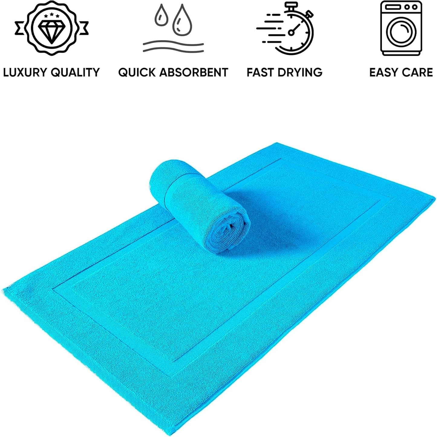 SALBAKOS 100% Turkish Cotton Bath Mat Set 2-Piece - 20x34 inch, Premium Quality Hotel & Spa Collection, Soft, Absorbent, Long Lasting, Durable Bathroom Rugs | Made in Turkey (Aqua, 2 Bath Mats)