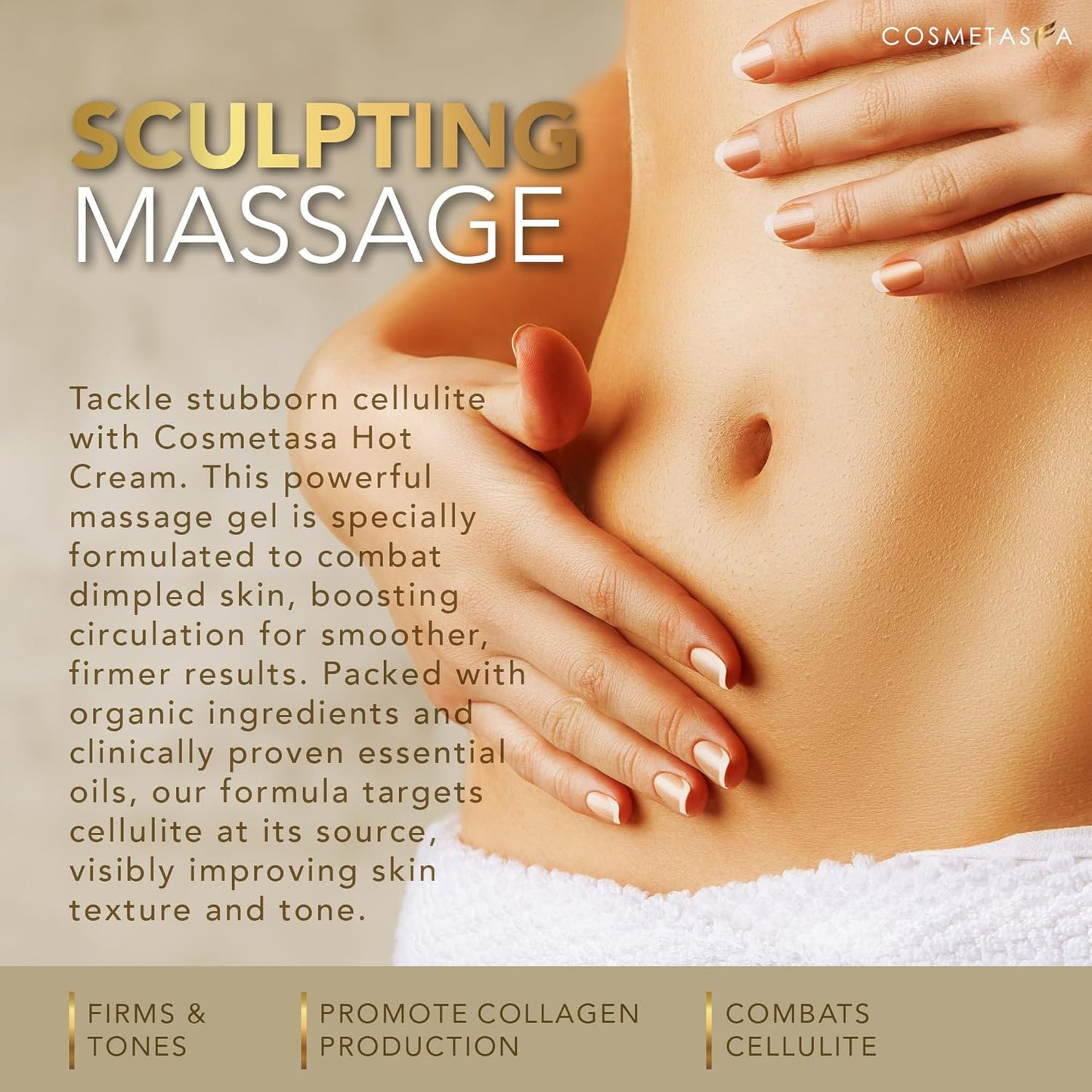 Cosmetasa Hot Cream Massage Gel with Massager Mitt- Natural and 87% Organic Cellulite Cream - Multi Use, Skin Toning for Joints and Muscle - 16.9 oz