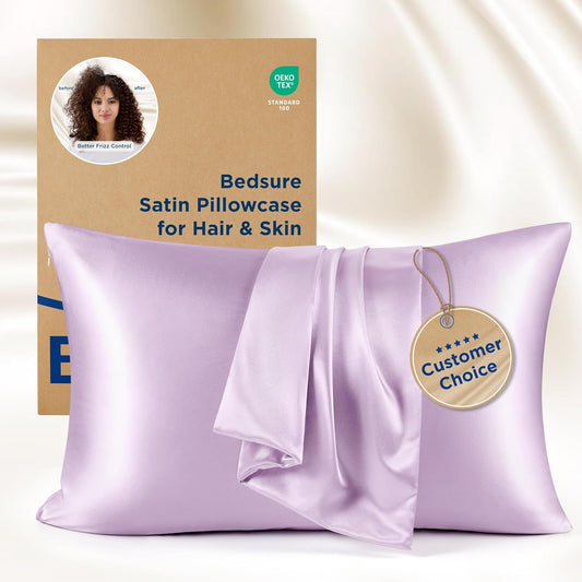 Bedsure Satin Pillowcases, Similar to Silk Pillow Cases Queen Size Set of 2, Pillow Case for Sleeping Women with Envelope Closure, Gifts for Women Men, Lavender, 20x30 Inches, 2pcs