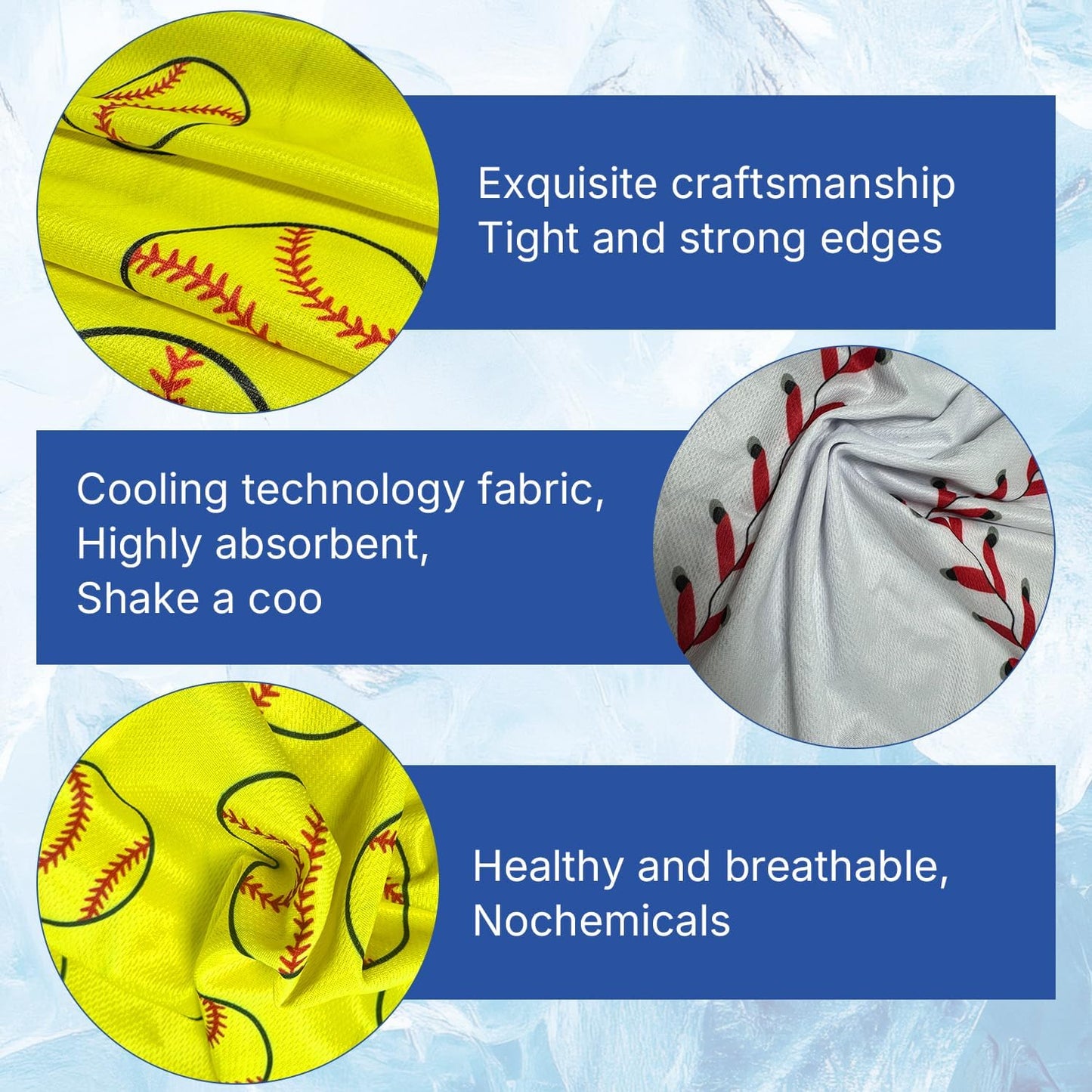 OPSO Softball Cooling Towel Set, 40 x 12 inches, 12 Pack, Microfiber Sports Towels for Baseball, Soccer, Golf LCE Towel Microfiber Sports Towels for Player (Softball 5)