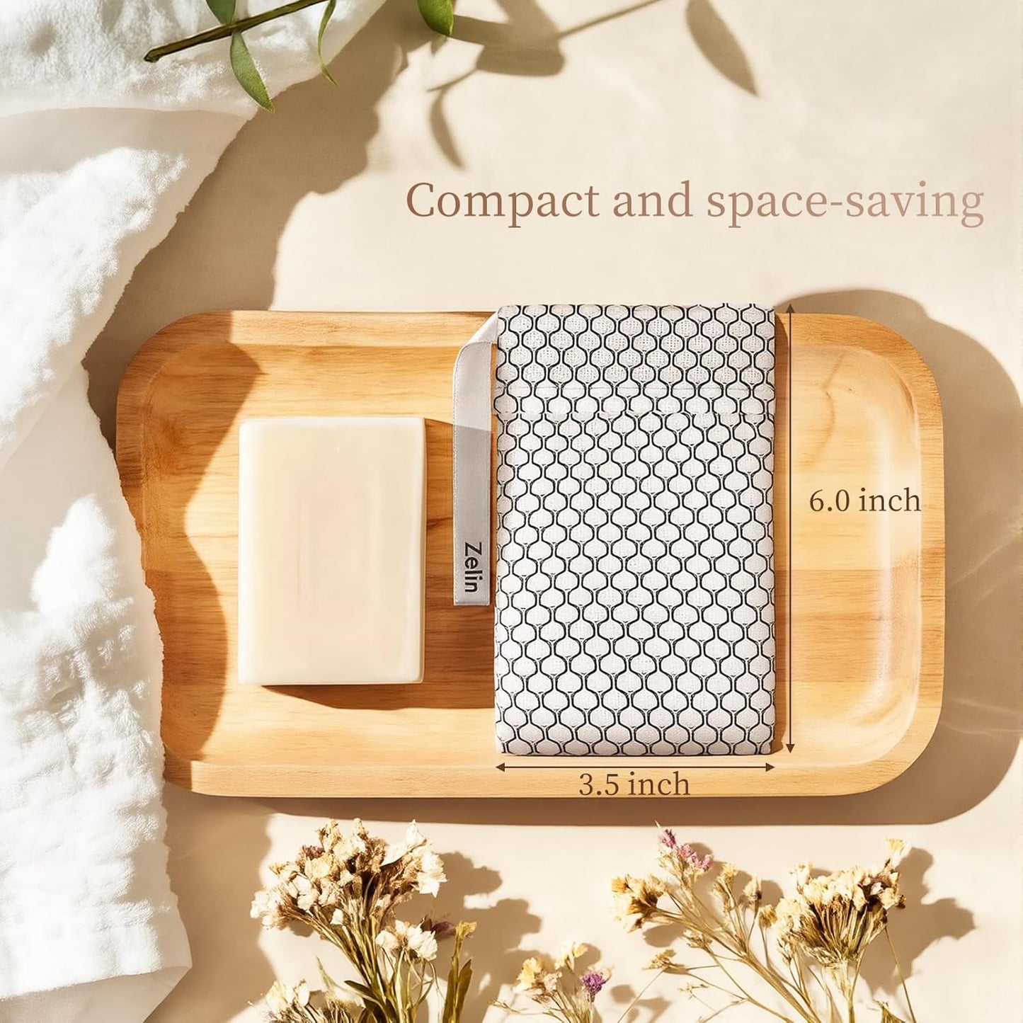 zelin Soap Bags, 2 Pack 7.2-Inch Medium Size Exfoliating Bar Soap Pouch with Double Layer Premium Fabric, Soap Saver Bag for Foaming and Skin Cleansing (Pearl White And Ink Black)