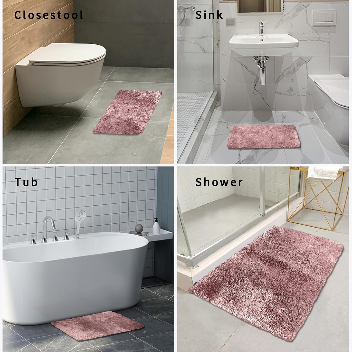 FIFU Bathroom Rugs 20" W x 32" L, Bath Mat for Bathroom, Bedroom, Laundry Room & Kitchen, Non-Slip Rubber Latex Backing, Extra Soft and Absorbent Microfiber Carpet, Machine Washable Rug, Pink