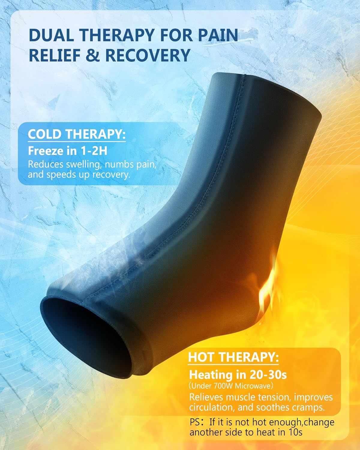 Ankle Foot Ice Pack Wrap for Injuries, Reusable Gel Ice Pack for Hot and Cold Therapies, Flexible Cold Pack for Achilles Tendonitis,Plantar Fasciitis,Swelling,Sprained,Post-Surgery Recovery