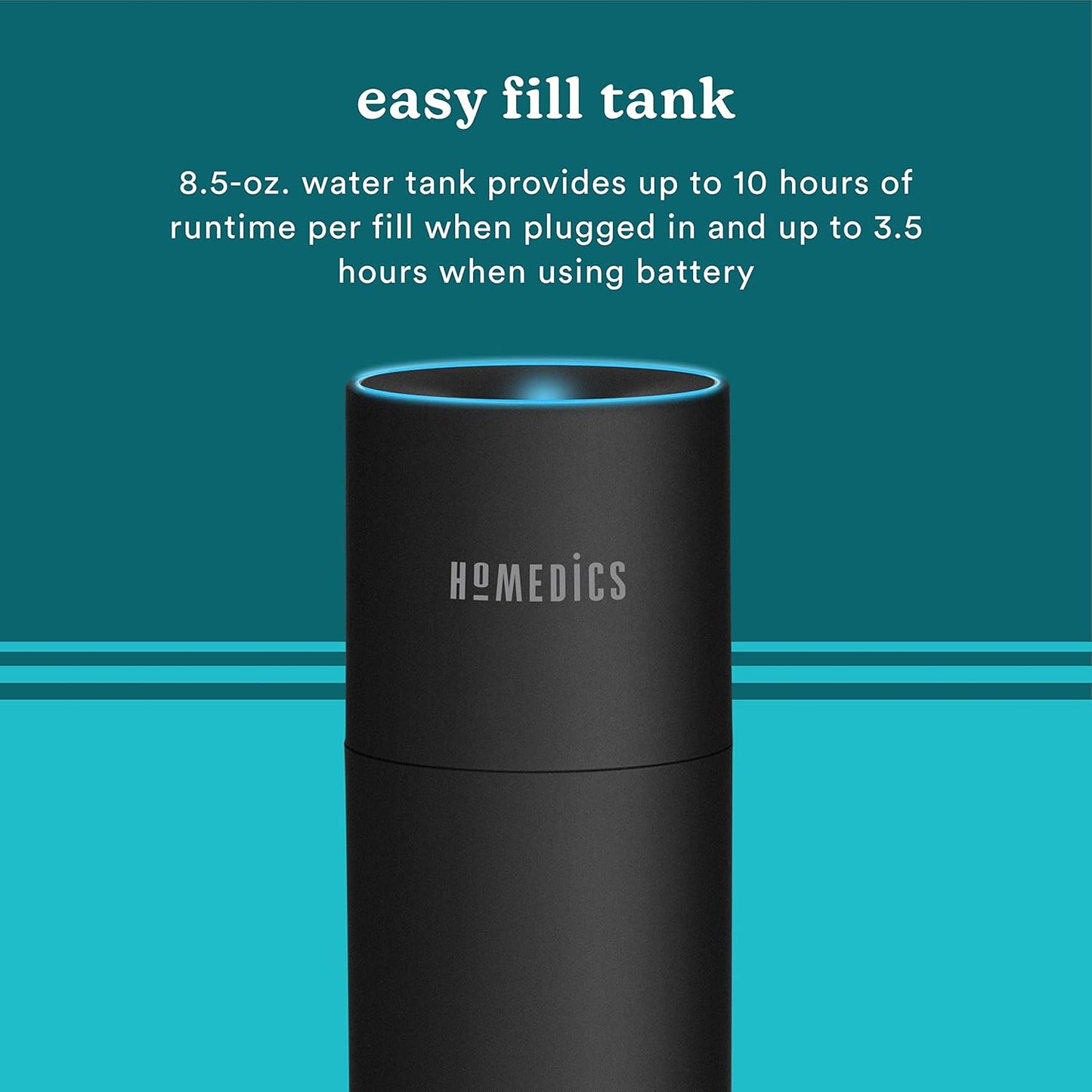 Homedics Portable Humidifier - Small Air Humidifiers for Bedroom, Plants, Office, Travel - Cool Mist Humidifiers, Color-Changing Accent Light, 2 Mist Settings, Black