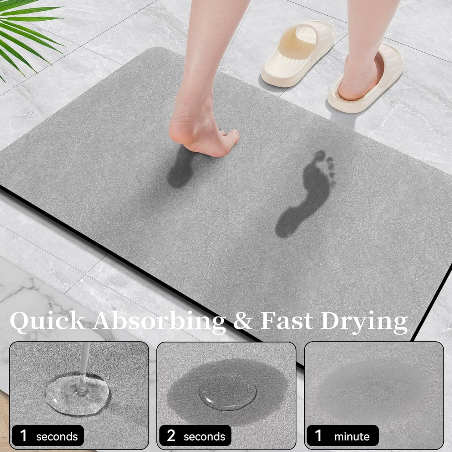 Bathroom Mat Rugs Sets 2 Piece - Quick Dry Super Absorbent Bath Mat for Bathroom Diatomaceous Earth Bathroom Rug with Rubber Backing Non-Slip Bath Mat Rugs for Shower Floor, 47x17 + 24x17, Grey