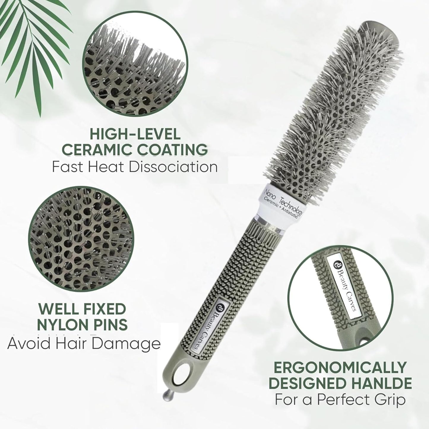 Round 25(mm) Barrel with 2 Clips – Round Hair Brush with Flexible Nylon 66 Bristles Nano Ionic Heat Resistant Tech for Professional Curling, Styling & Shining Texture