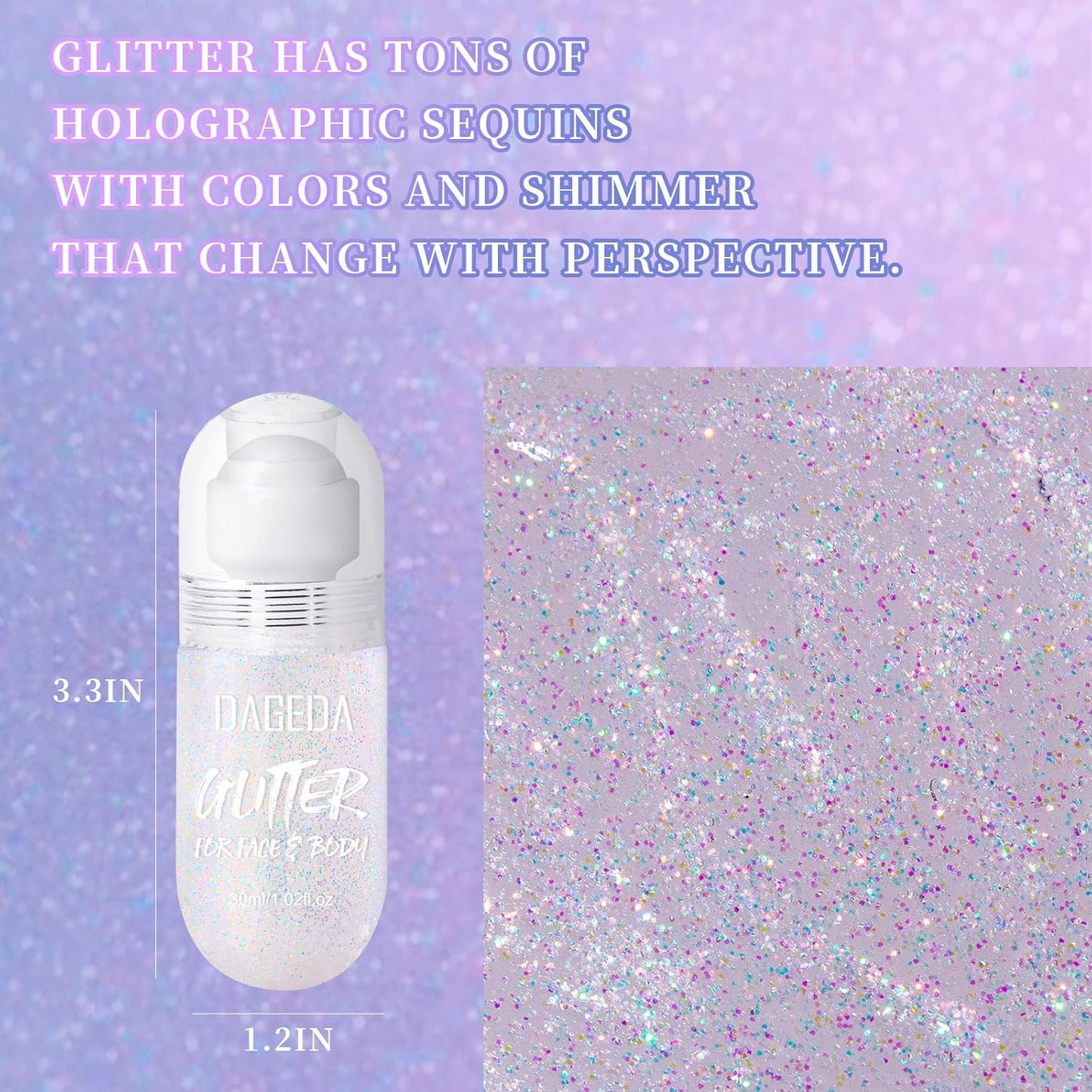 DAGEDA Body Glitter Gel, Roll-on Face Glitter for Mermaid Makeup Festival Rave Accessories, Holographic Hair Glitter Gel,Body Shimmer Halloween Makeup for Rave Party (Dazzle)