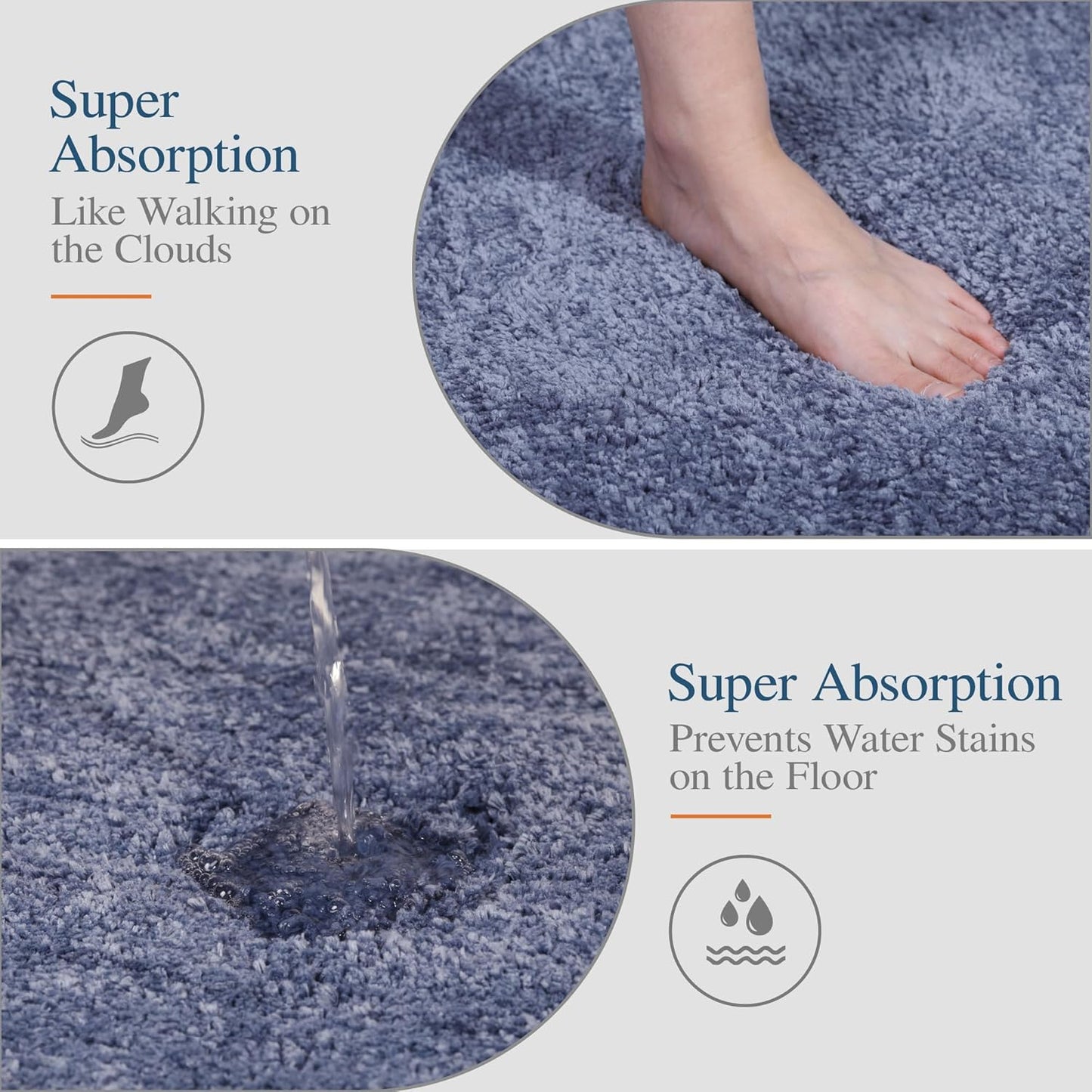 Walensee Non Slip Bath Mat (16 x 24, Blue) - Soft Microfiber Shaggy, Water Absorbent, Machine Washable, Thick Plush Shower Rug