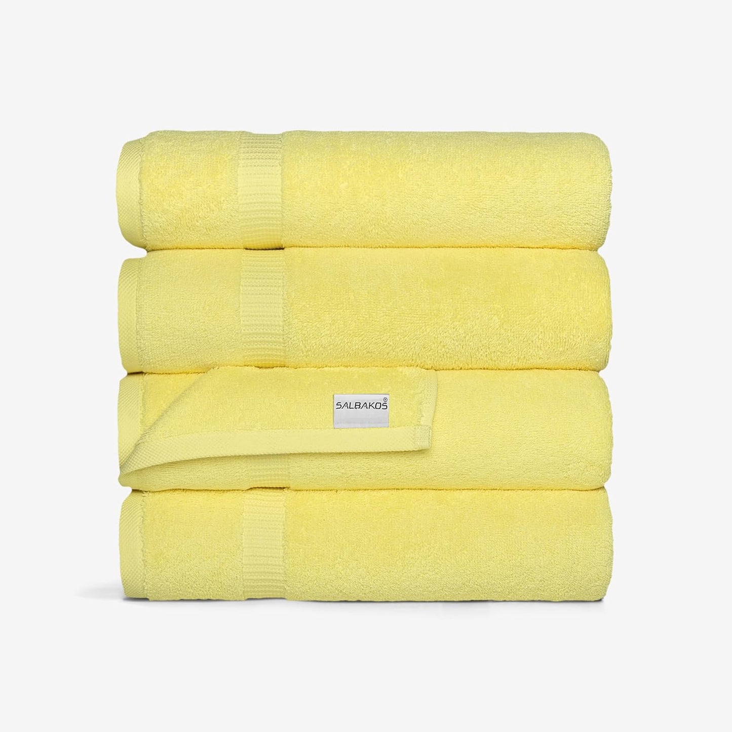 SALBAKOS 100% Turkish Cotton Bath Towel Set of 4 27x54 inch | Heirloom Quality | Hotel & Spa Collection | Soft, Super Absorbent, Long Lasting Bath Towels | Made in Turkey (Yellow, 4 Bath Towels)