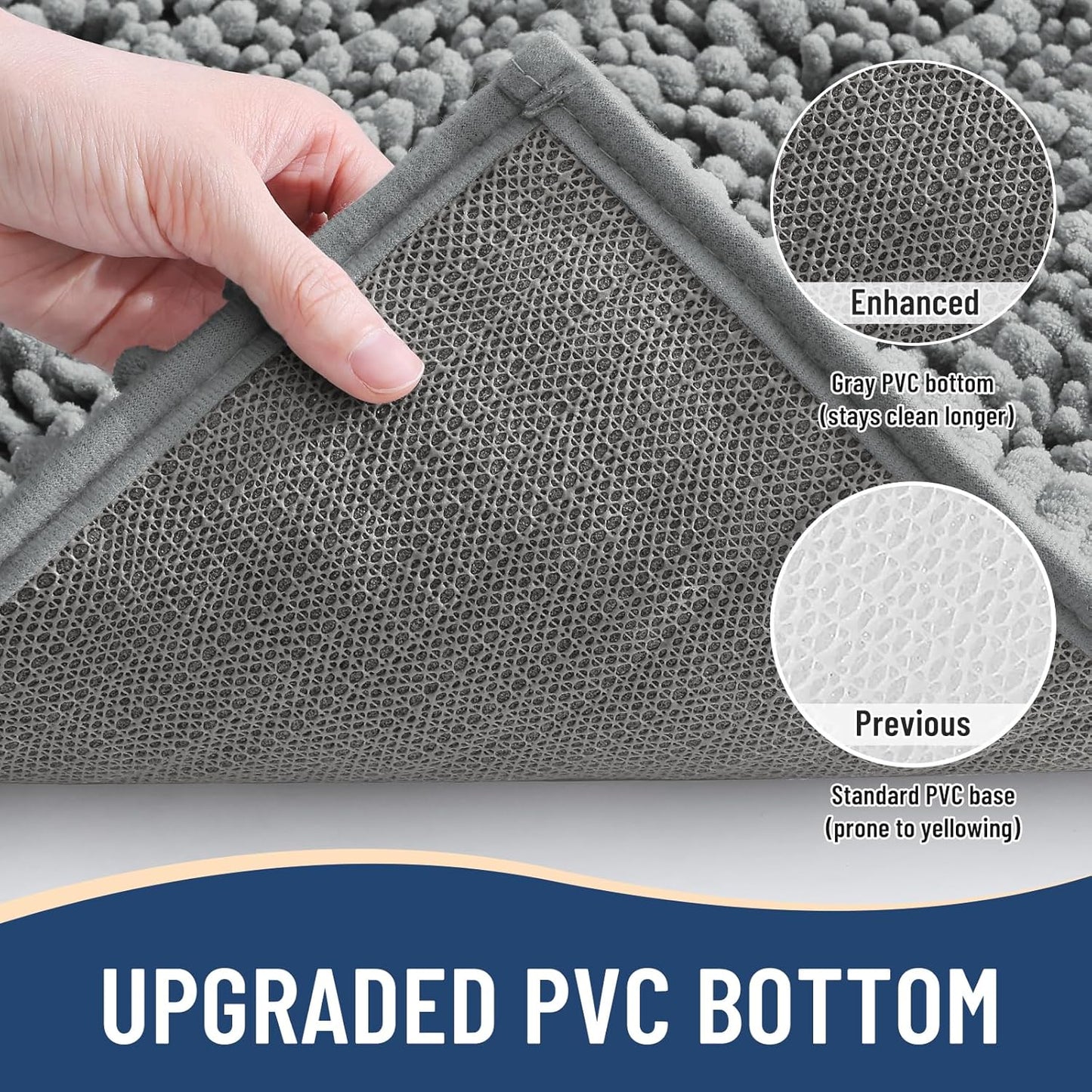 Arotive Luxury Chenille Bathroom Rug Mat, Extra Soft Thick Absorbent Shaggy Bath Rugs, Non-Slip Machine Wash Dry, Plush Bath Mats for Bathroom, Shower and Tub, 47x20, Grey