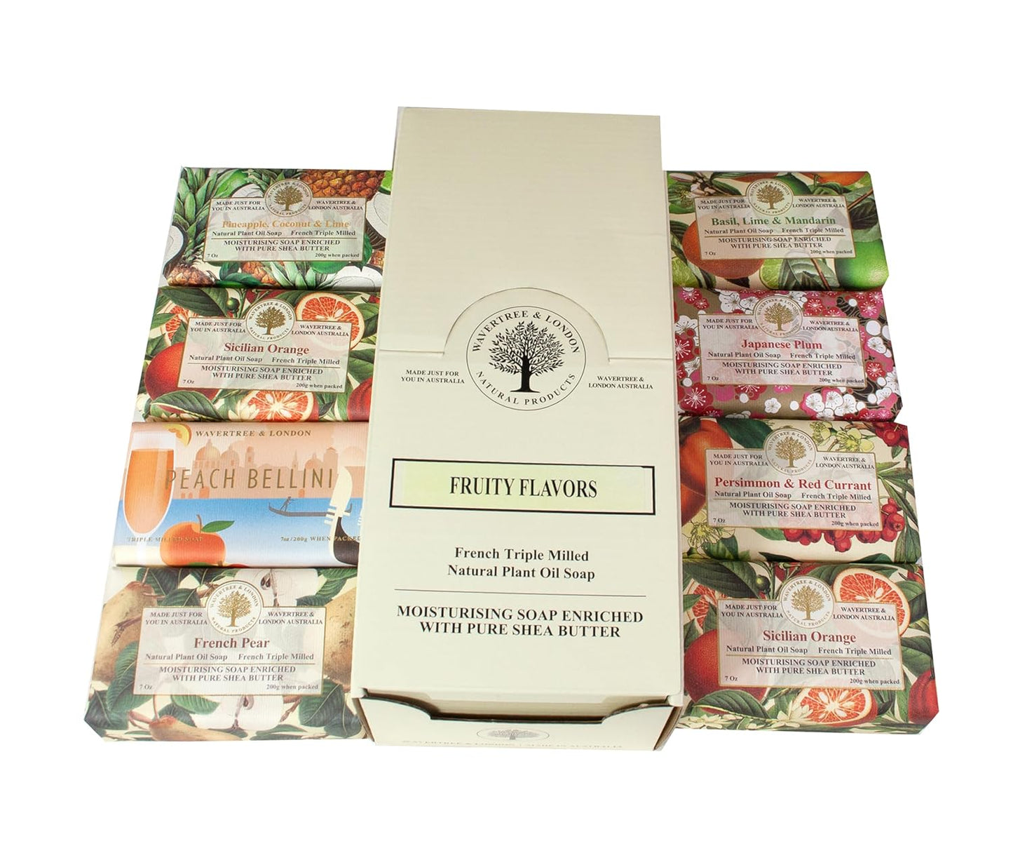 Wavertree & London Assorted Fruity flavors (8 Bars), 7oz Moisturizing Natural Soap Bars, French -Milled and enriched with Shea Butter