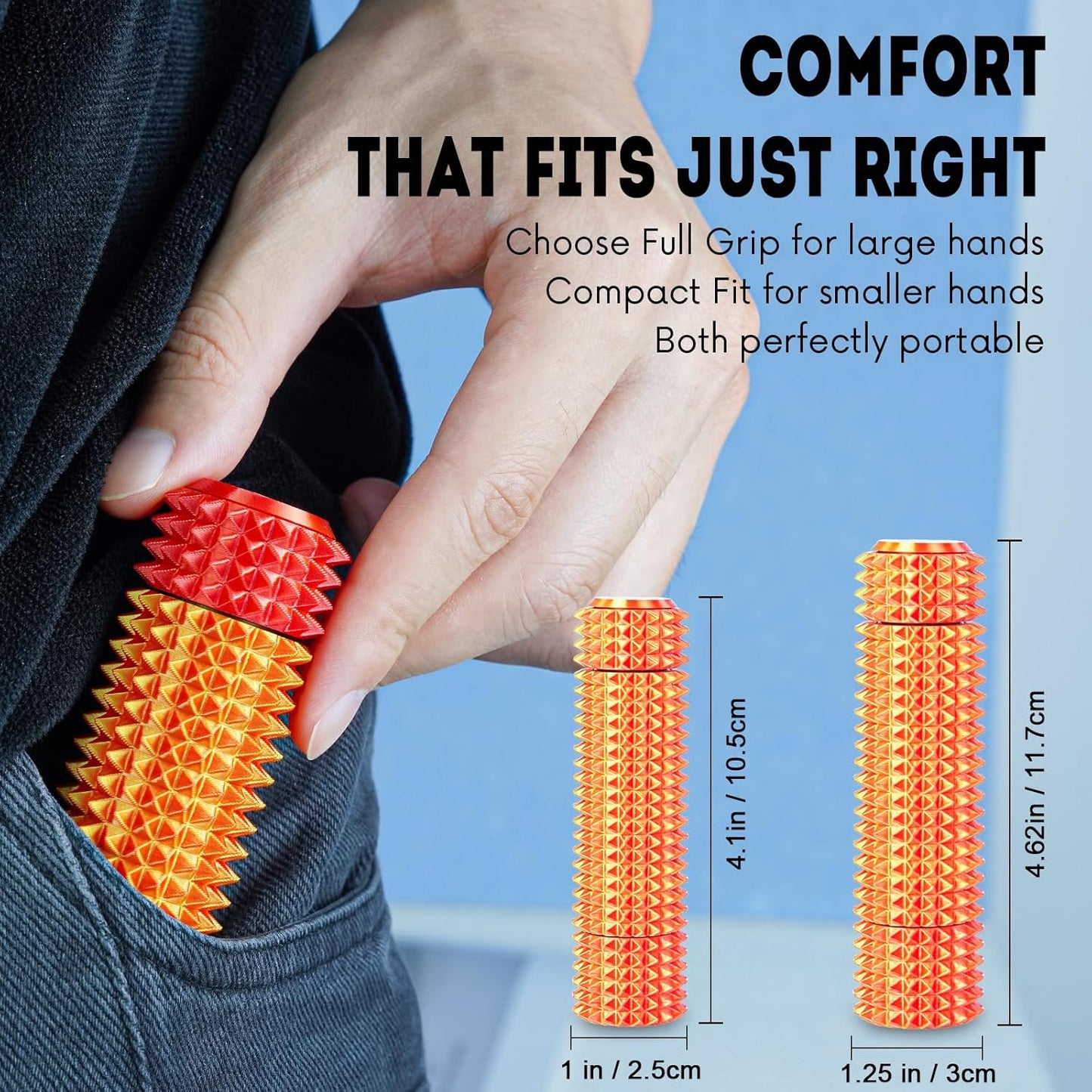 Fidget Roller Adults Teens Sensory Little Stim Gadget for Anxiety Relief Mild Ouchie,Desk Focus Tool Portable Hand Spinner Gifts Idea White Elephant Stocking Christmas(Sunset red,Full Grip)