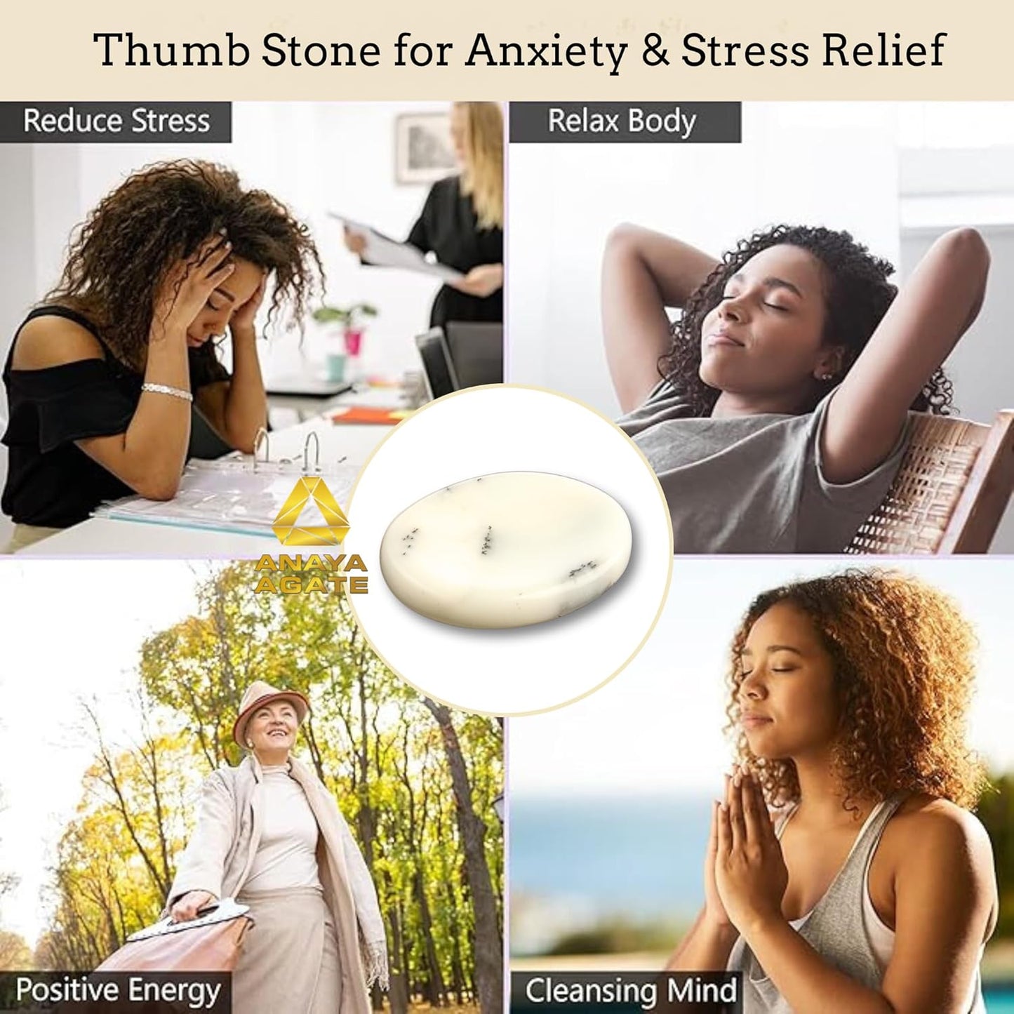 Dendritic Agate Worry Stones – Crystal Thumb Worry Stone for Anguish, Stress – Relaxing and Soothing Balance Stones for Meditation, Stress Relief – Healing Stones and Crystals for Men and Women