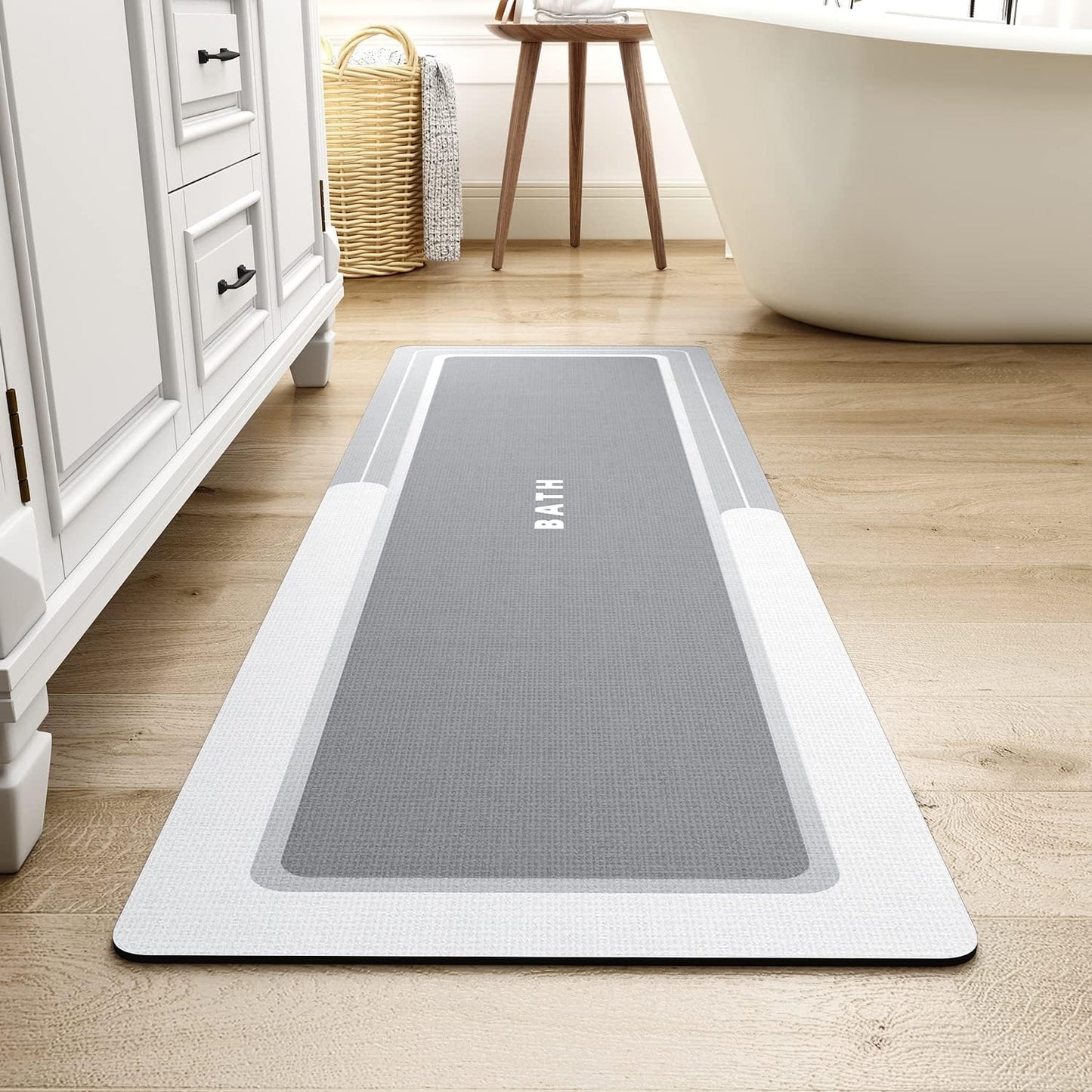 MontVoo-Bath Mat Rug Long Non Slip Super Absorbent Stain Resistant Quick Dry Thin Bathroom Mat Fit Under Door 17"x59" Grey