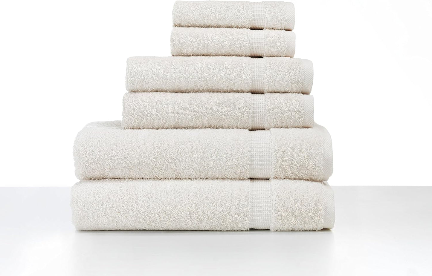 SALBAKOS 100% Turkish Cotton 6-Piece Towel Set | Heirloom Quality Hotel & Spa Collection | Soft, Super Absorbent 2 Washcloth, 2 Hand, 2 Bath Towel Sets | Made in Turkey (Ivory, 6 Piece Towel Set)