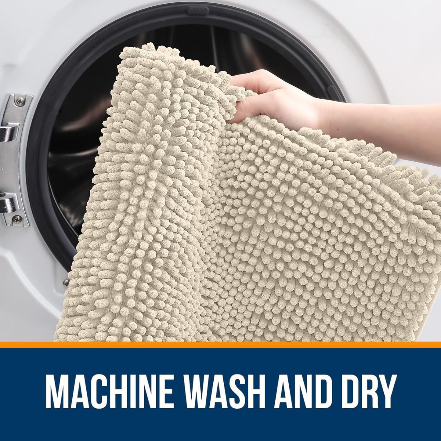 OLANLY Bathroom Rugs 36x24, Extra Soft Absorbent Chenille Bath Rugs, Rubber Backing Quick Dry, Machine Washable Bath Mats for Bathroom Floor, Tub and Shower, Home Decor Accessories, Sand