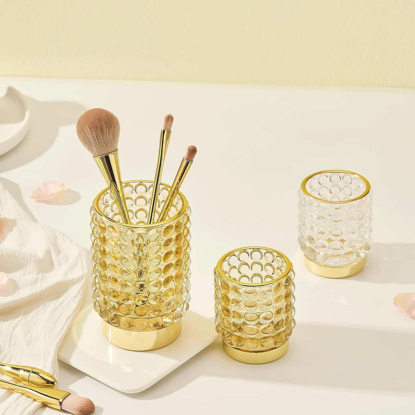 Makeup Brush Holder Organizer,Toothbrush Holders,Desk Pen Pencil Holder,Multifunctional Vintage Glass Brush Cup(A38-6-US/Gold/S)