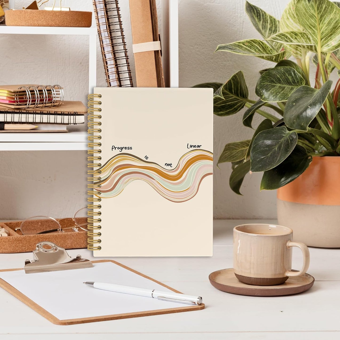 Positive Affirmation Notebook,Therapy Office Gifts, Mental Health School Psychology Counselor Gifts Notebooks, Anxiety Relief Progress Is Not Linear Hardcover Spiral Notebook 5.5x8.7 Inch