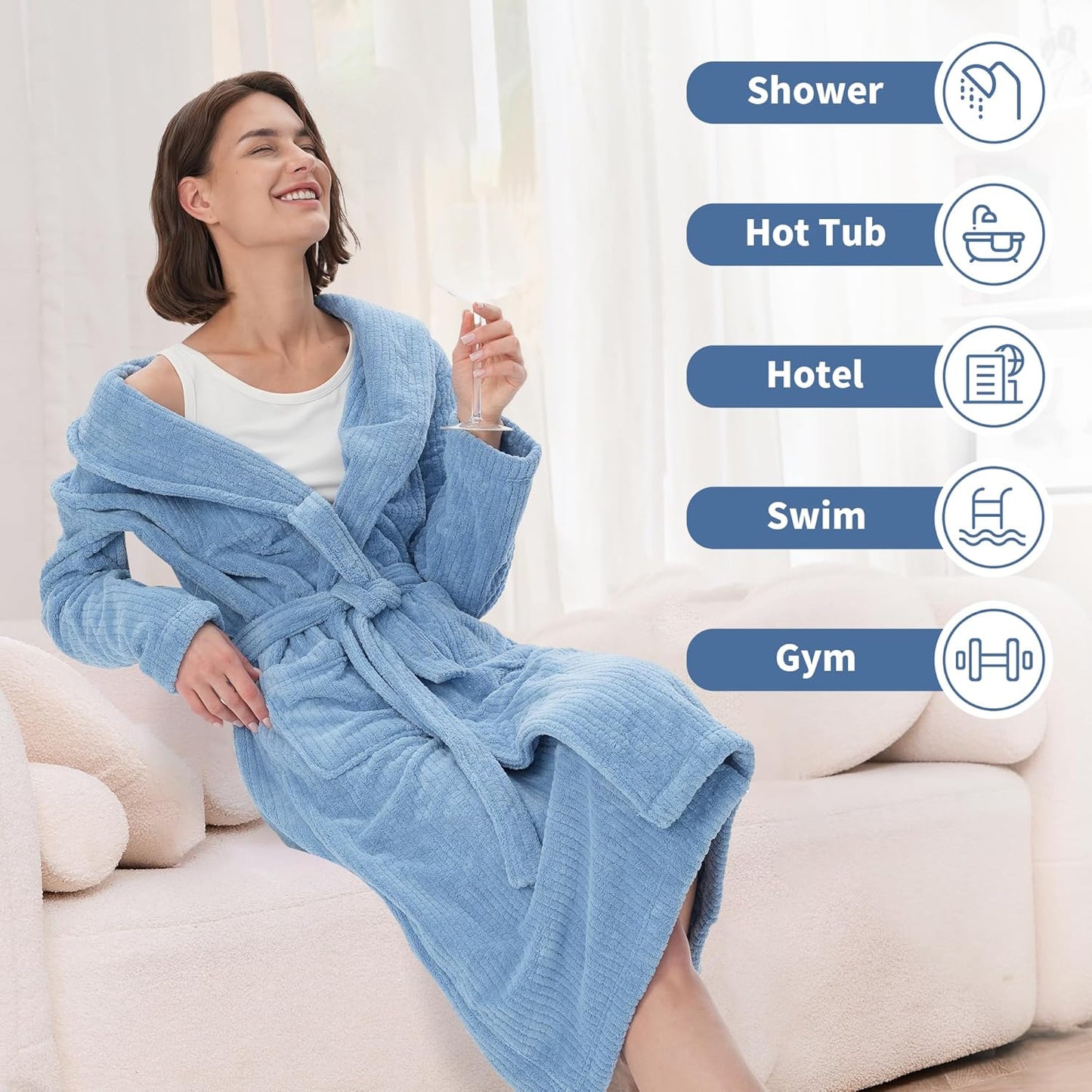 Women's Shawl Collar Bathrobe, Soft Long Towel Robes for Women - Super Absorbent Quick Dry yet Warm