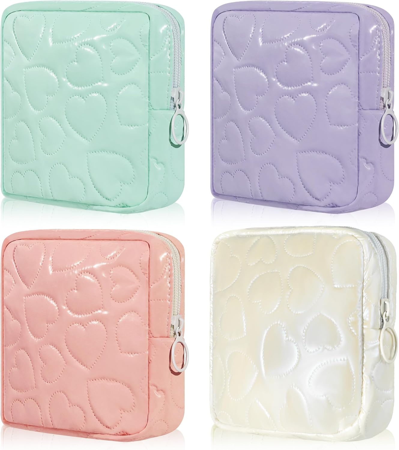 Sanitary Napkin Storage Bags 4 PCS Soft PU Leather Pad Bags for Period Feminine Product Pouch for Panty Liners, Tampons, Menstrual Cup, Sanitary Napkin