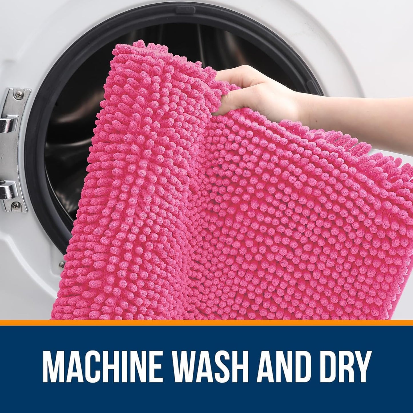 OLANLY Bathroom Rugs 36x24, Extra Soft Absorbent Chenille Bath Rugs, Rubber Backing Quick Dry, Machine Washable Bath Mats for Bathroom Floor, Tub and Shower, Home Decor Accessories, Hot Pink