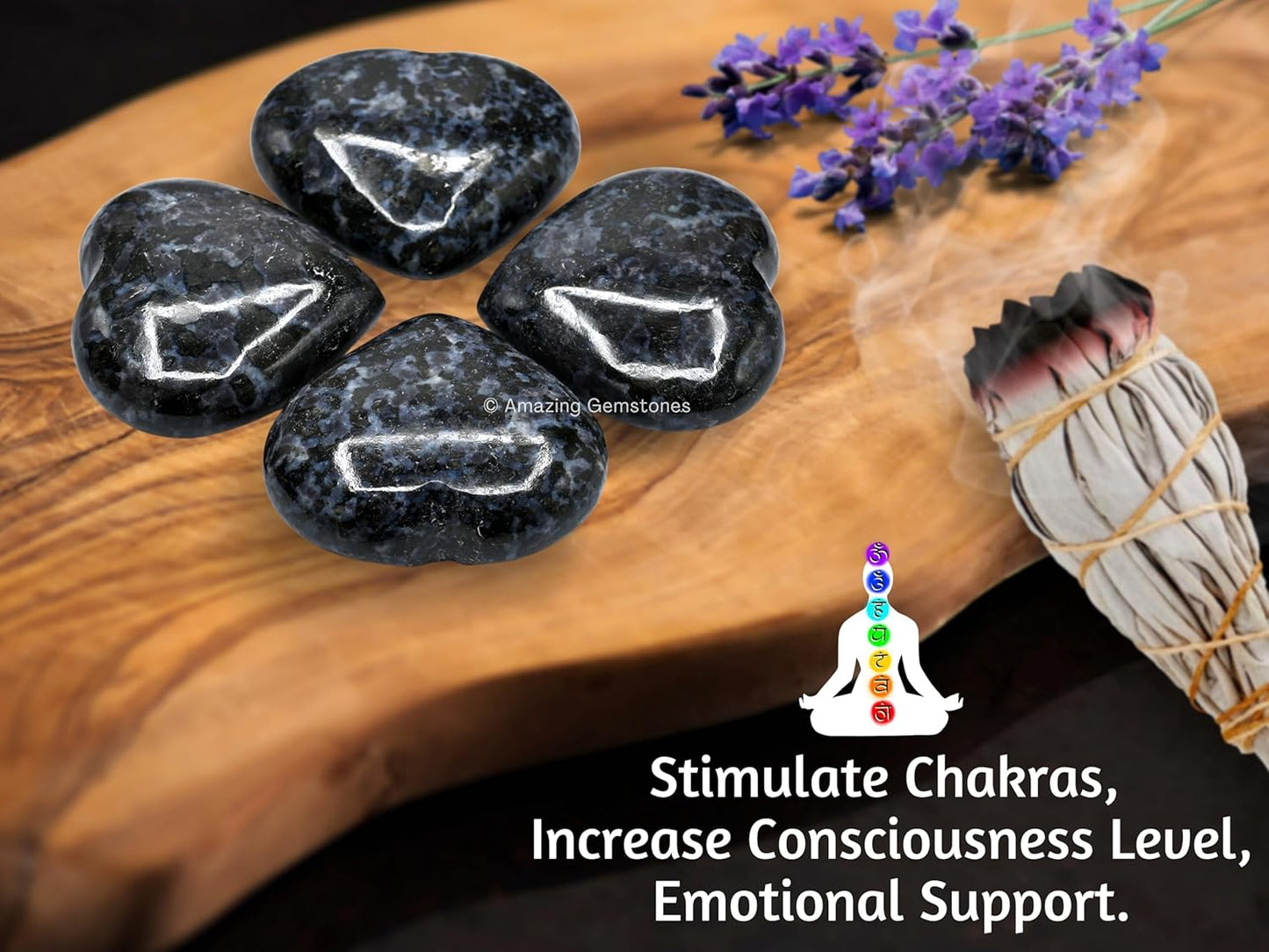 Indigo Gabbro Crystal Heart Palm Stone - Pocket Massage Worry Stone for Natural Body Chakra Balancing, Reiki Healing and Crystal Grid