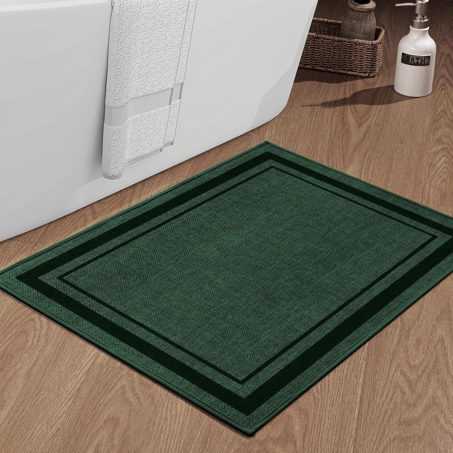 chakme Bathroom Rugs Mat 36x24, Ultra Thin Non Slip Bath Mat Large Quick Dry Absorbent Bath Mat for Bathroom Floor, (Dark Green, 36"x24")