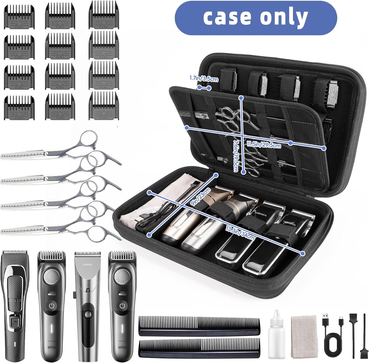 SMYV Barber Bags for Clippers and Supplies, Sturdy Clipper Storage Case for Barber Accessories, Hair Trimmer Organizer for Men Razor Guard Grooming Kits (Case Only)