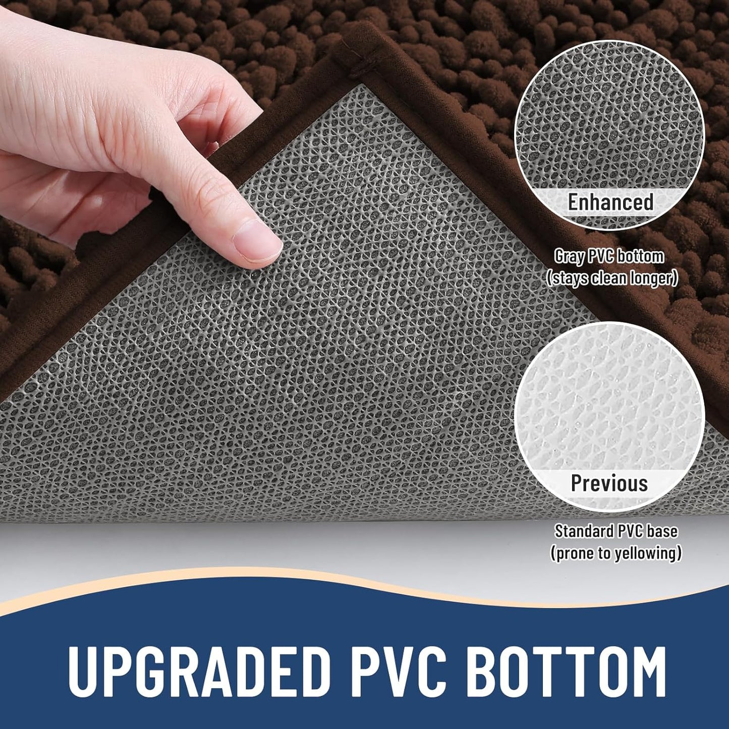 Arotive Luxury Chenille Bathroom Rug Mat, Extra Soft Thick Absorbent Shaggy Bath Rugs, Non-Slip Machine Wash Dry, Plush Bath Mats for Bathroom, Shower and Tub, 59x35, Brown